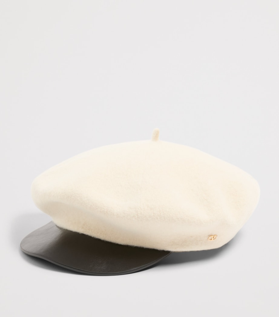 Wool Leather-Trim VLogo Signature Beret Q86 Image 2