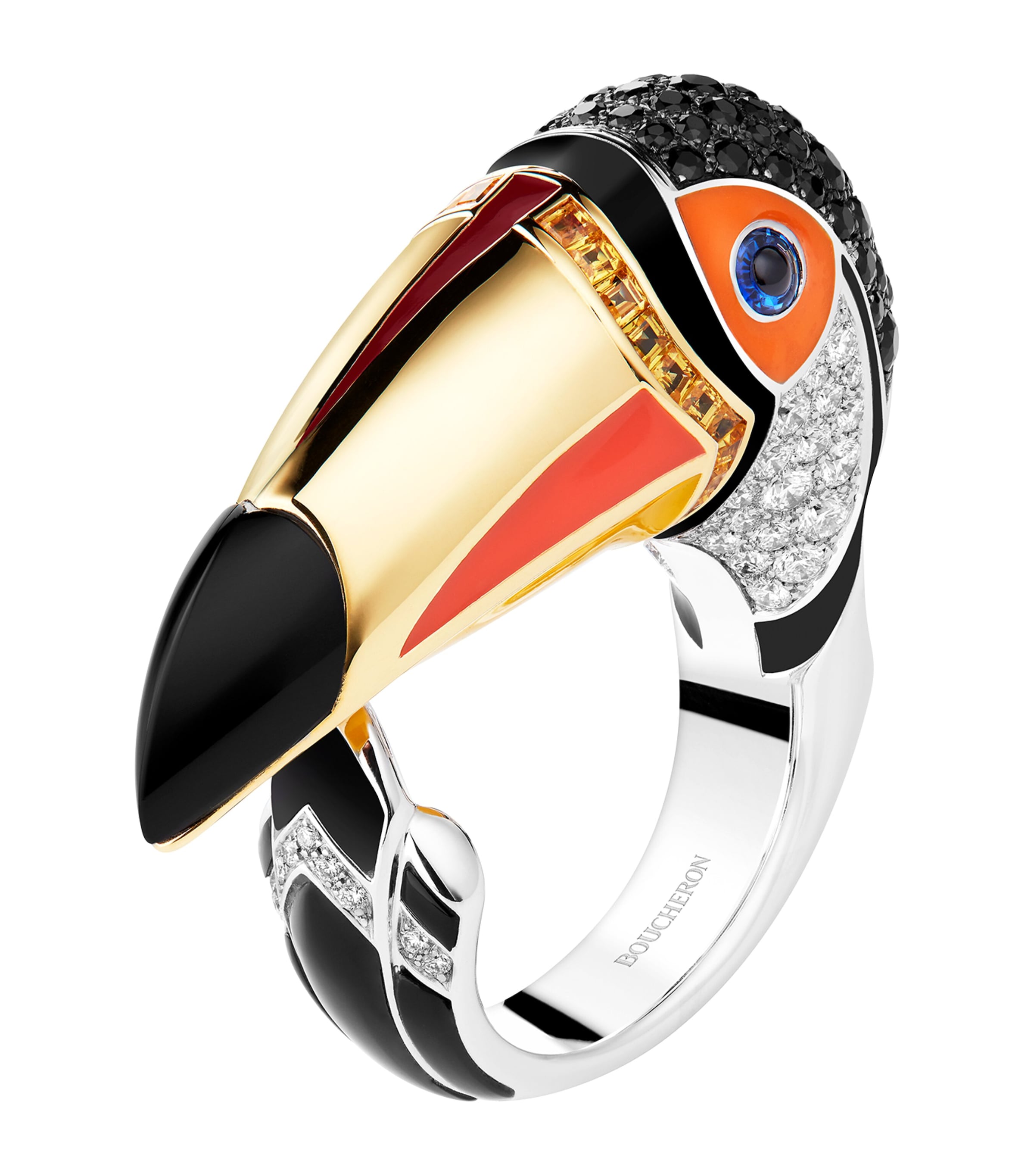BOUCHERON WHITE GOLD, YELLOW GOLD AND DIAMOND ANIMAUX DE COLLECTION TOUCAN RING