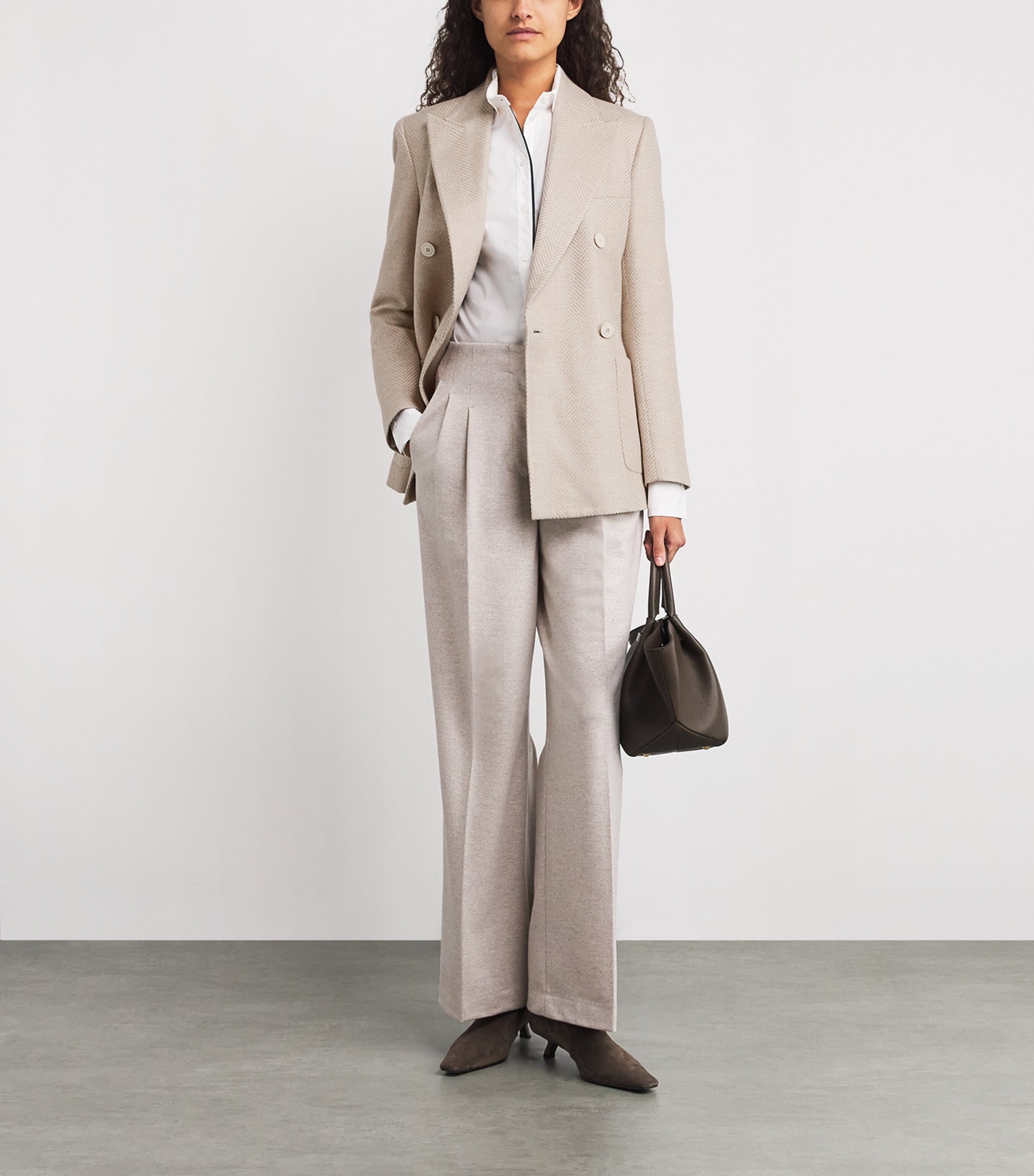 Eleventy Womens Silk-Cashmere Herringbone Blazer Sabbia Image 2