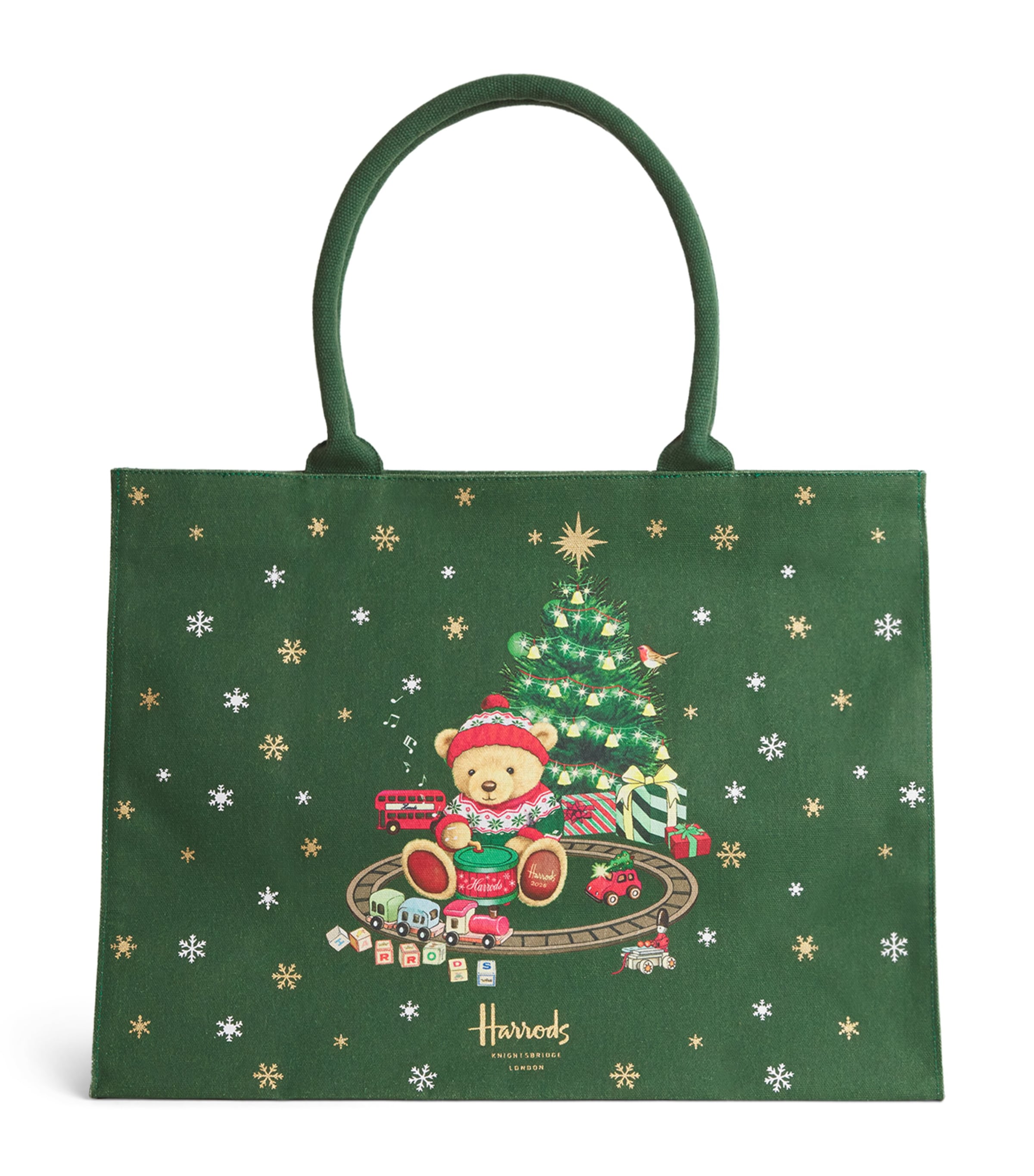 Harrods Medium Christmas Bear Tote Bag Harrods Green Image 1