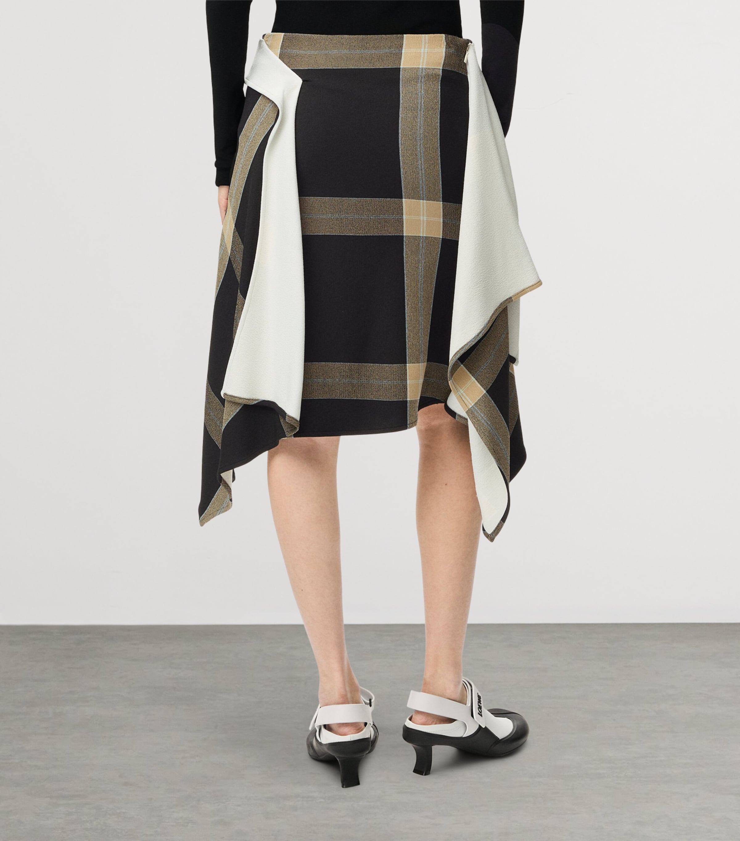 LOEWE Womens Draped Check Mini Skirt Black/beige Image 4