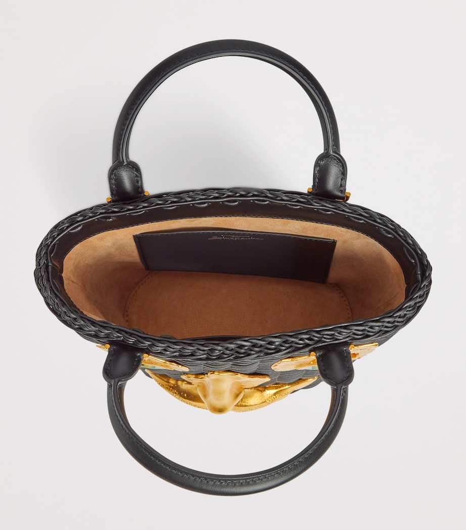 Schiaparelli Calfskin Wicker Face Bucket Bag Black Image 4