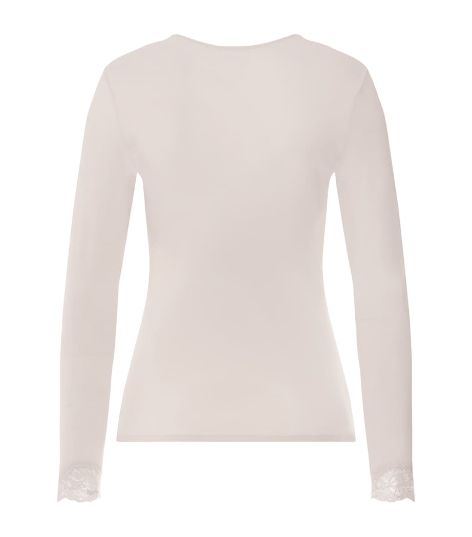 Hanro Womens Lace-Trim Dana T-Shirt Moonlight Image 3