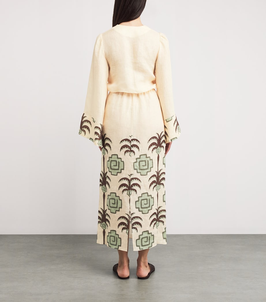 Linen Sailing Flags Maxi Dress ECRU/CHOCO/CAMEL Image 3