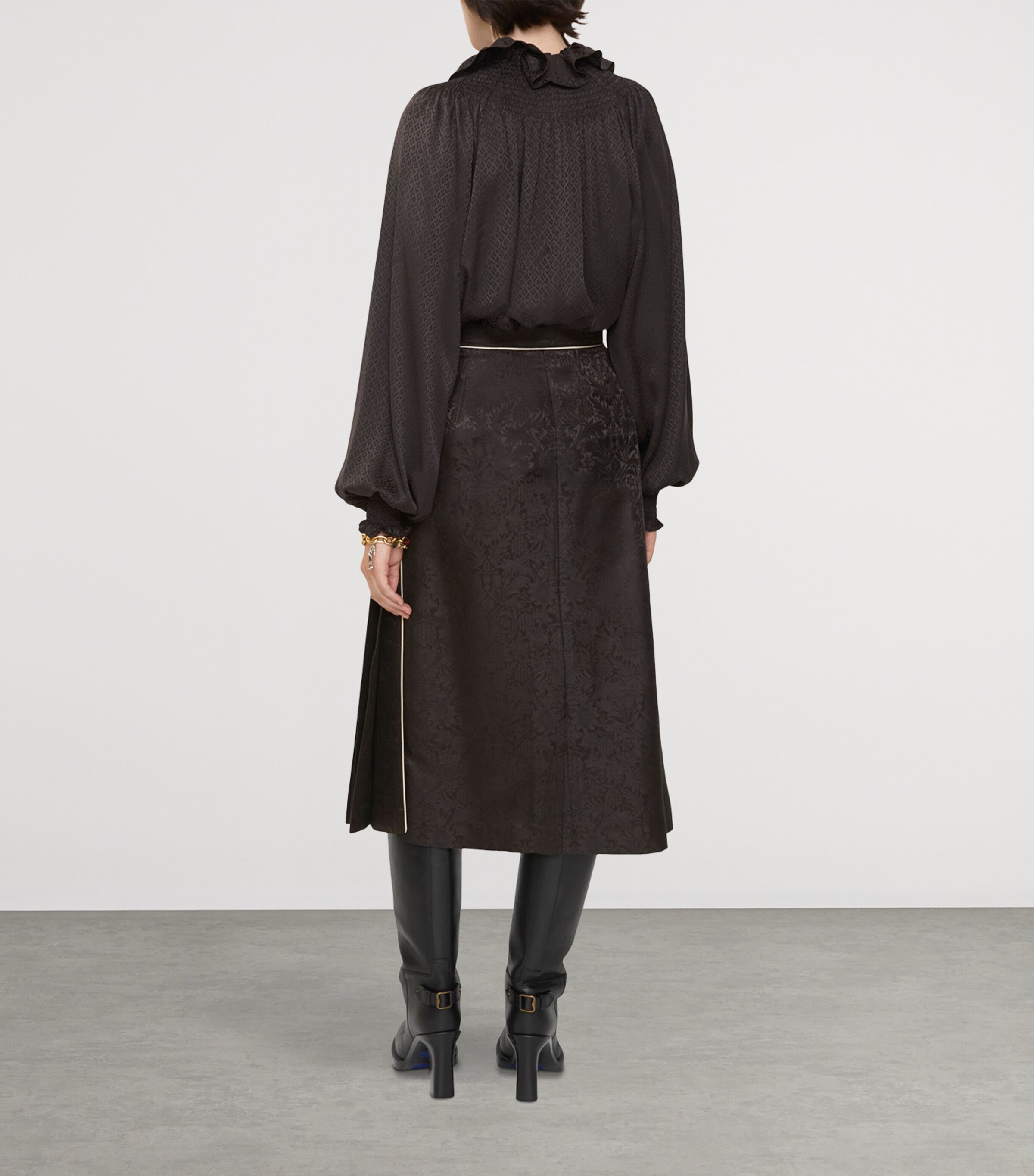 Silk Sunflower Pleated Midi Skirt HAWK BROWN IP PAT Image 3