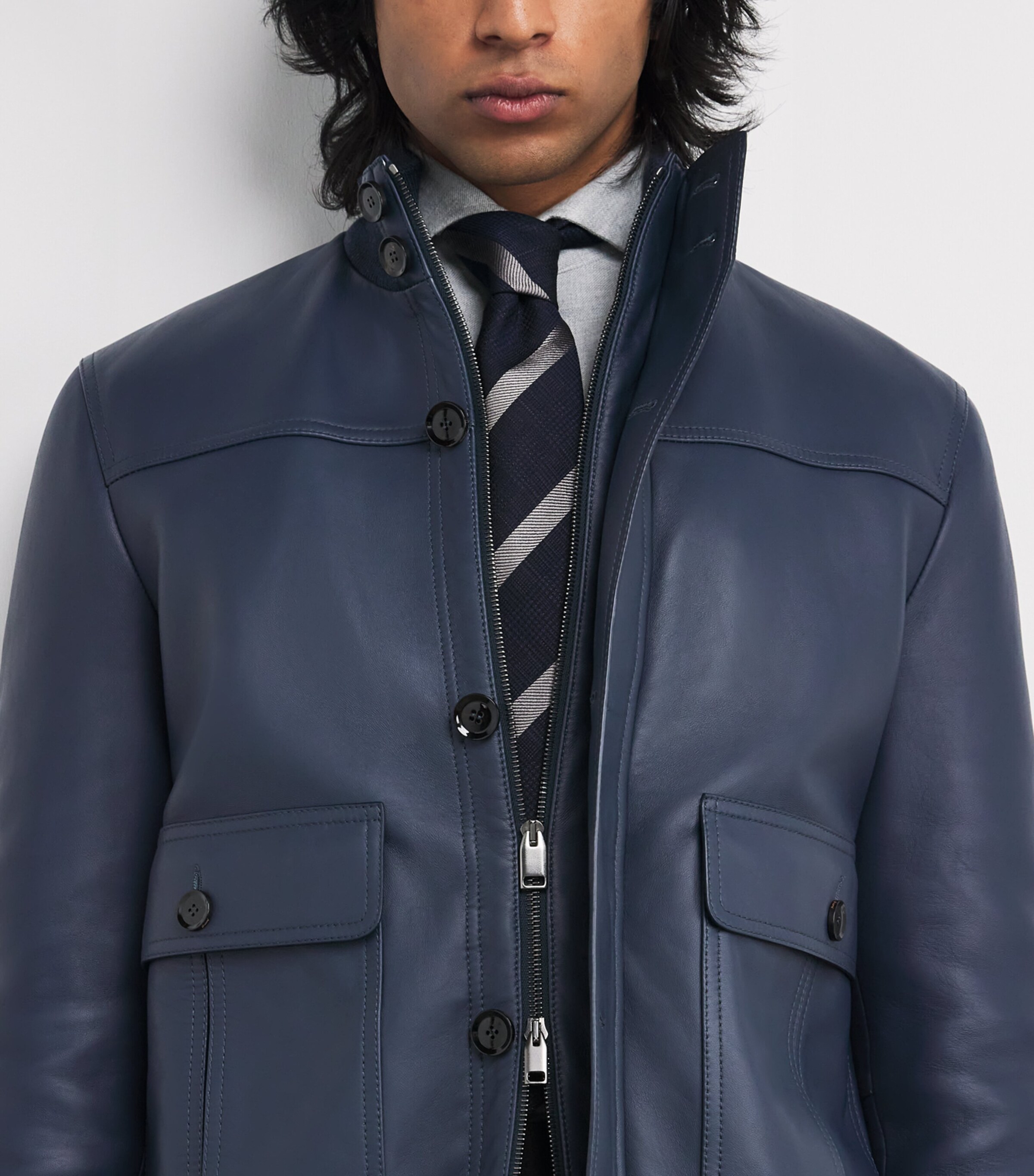 Brioni Blue Leather 75 Bomber Jacket | Harrods US