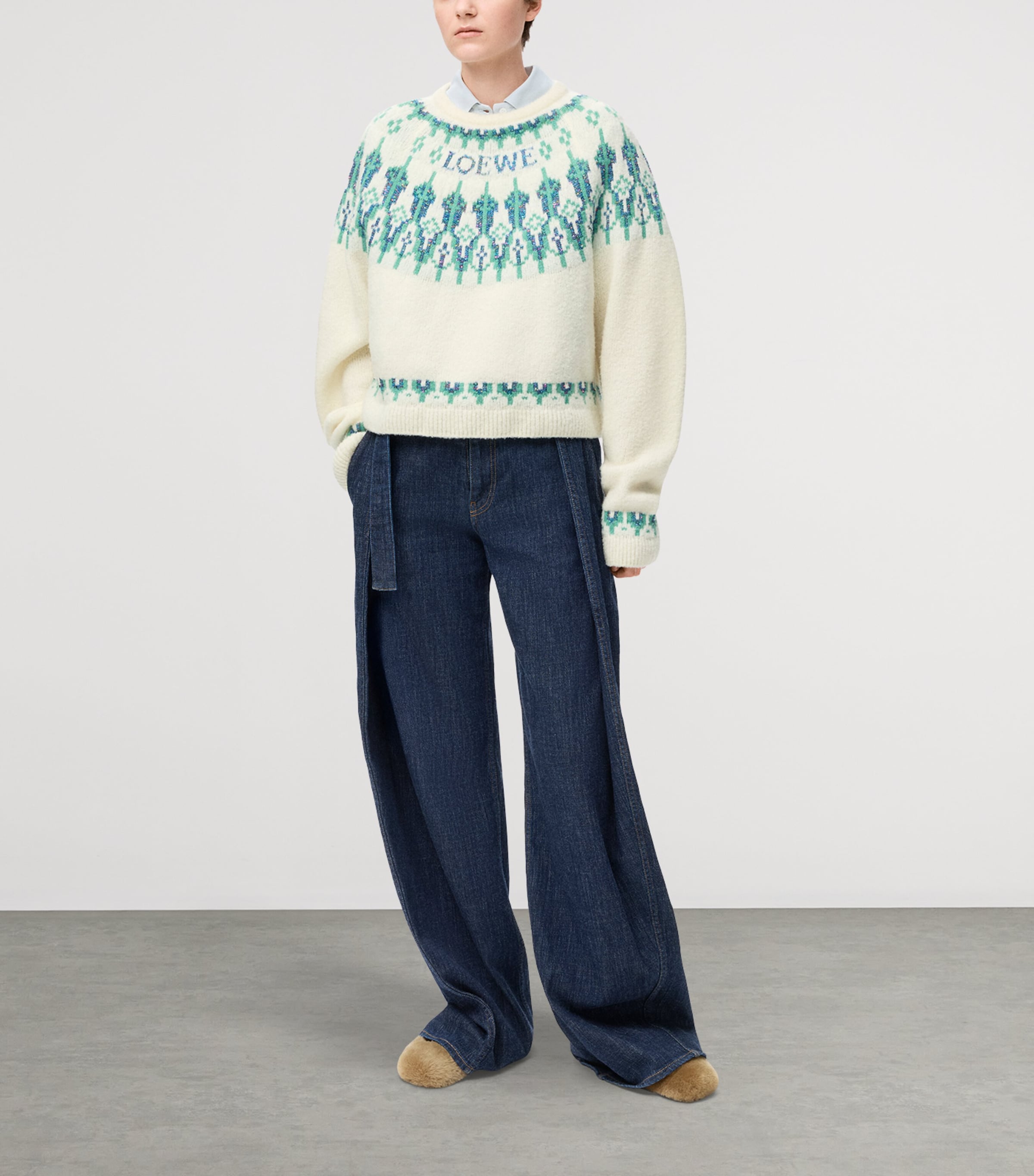 Sequinned Wool-Blend Fair Isle Sweater WHITE/MINT Image 2