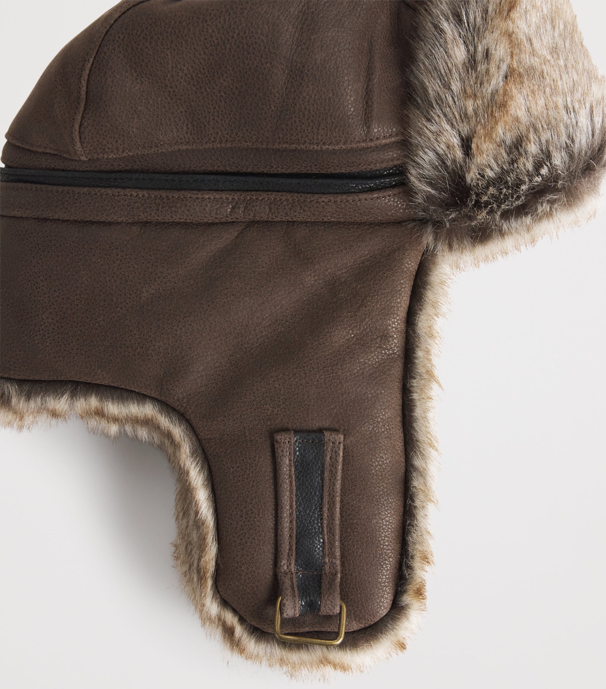 Cowhide Bomber Aviator Hat 61 - BROWN/BLACK Image 3