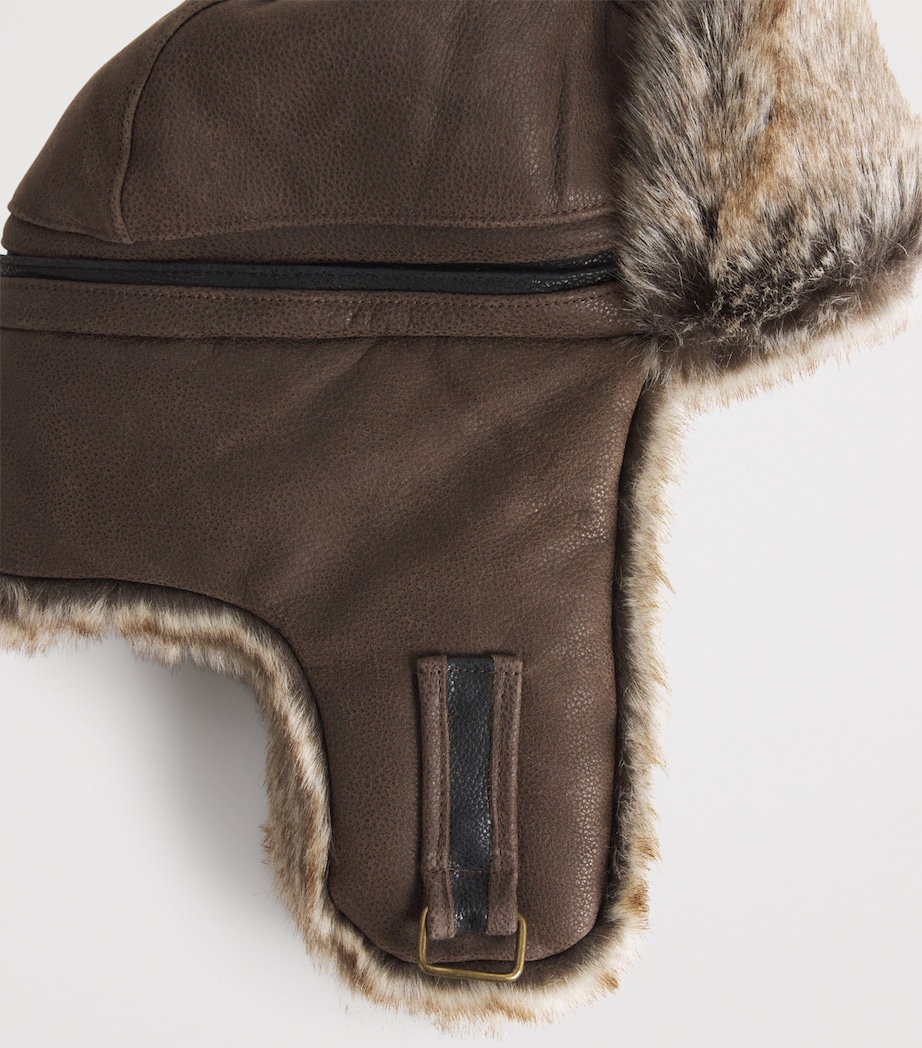 Cowhide Bomber Aviator Hat 61 - BROWN/BLACK Image 3