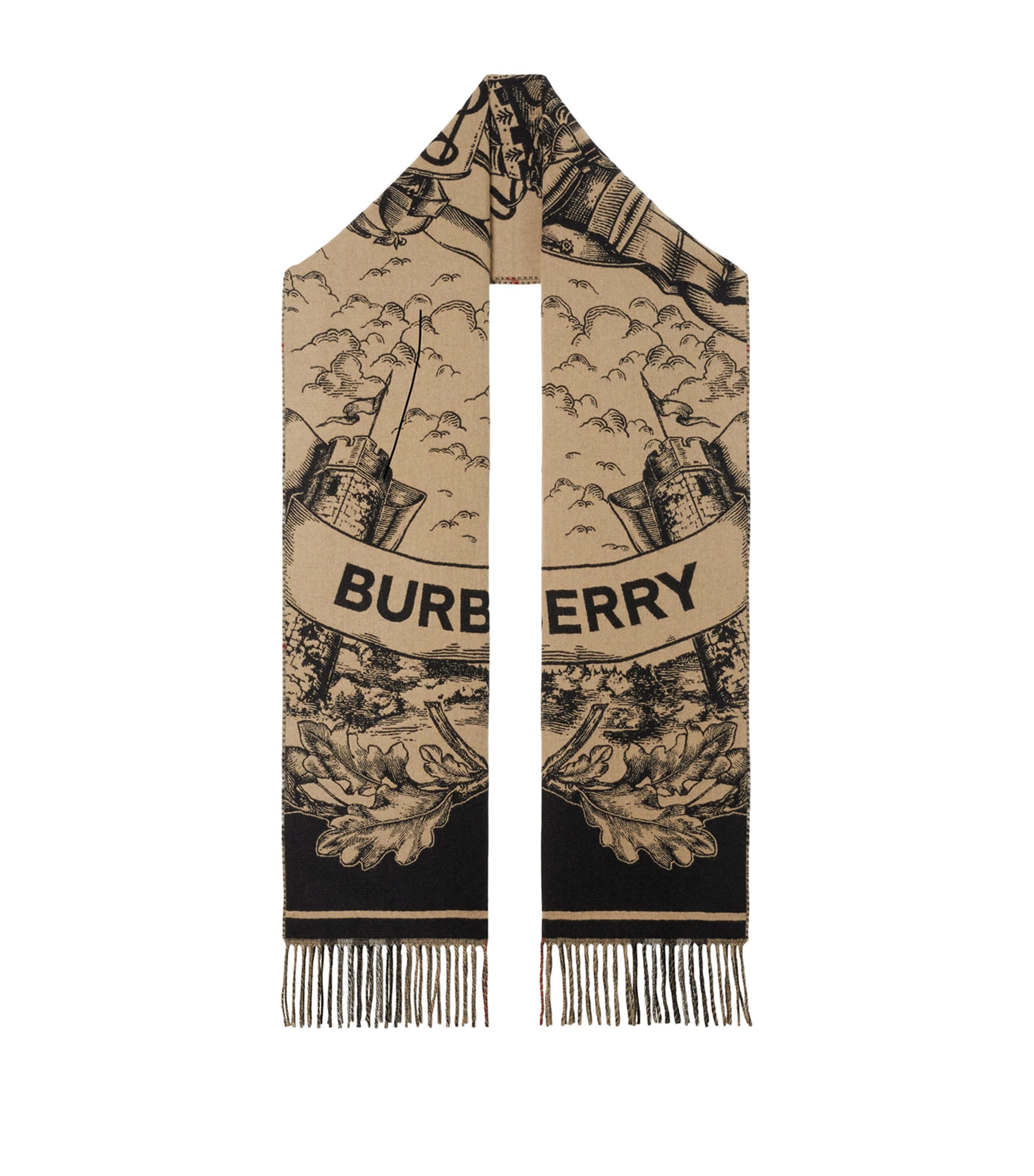 Burberry Ekd Cashmere Jacquard Reversible Scarf In Beige
