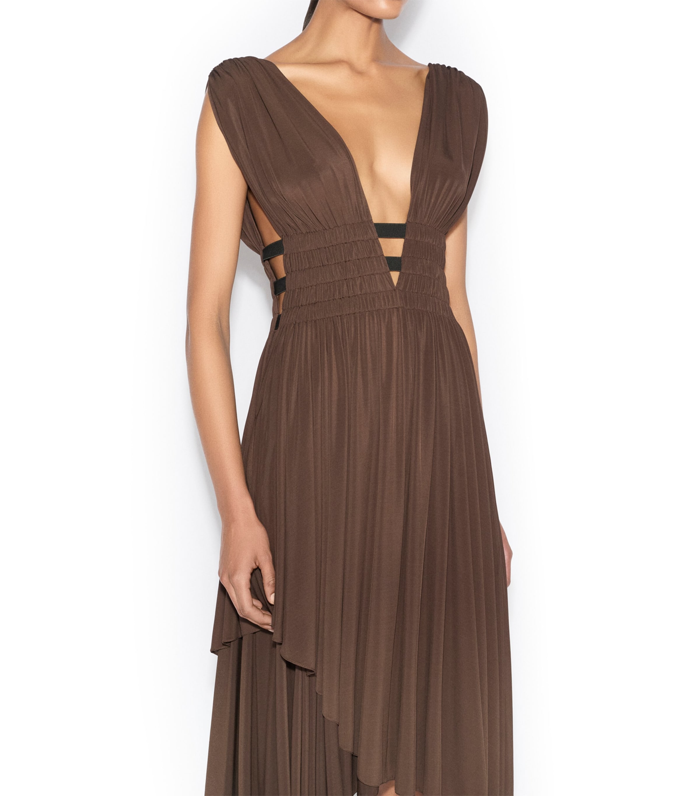 Alaïa Womens High-Low Midi Dress Chocolat Image 5