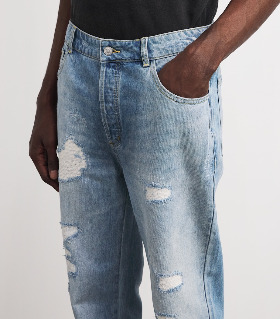 Distressed Straight Jeans 400 BLUE Image 6