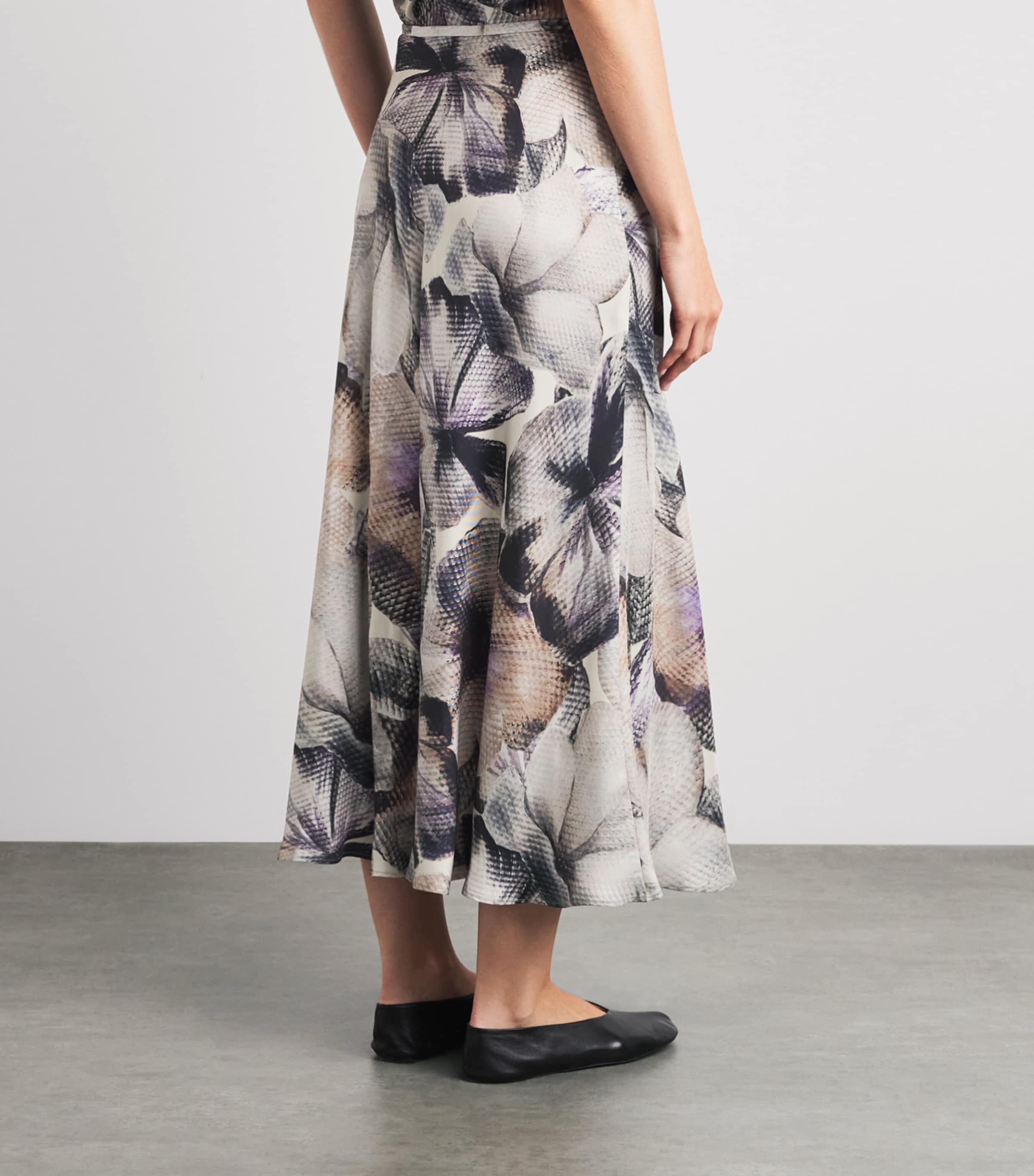Agnona Womens Silk Floral Print Midi Skirt Mauve Image 5