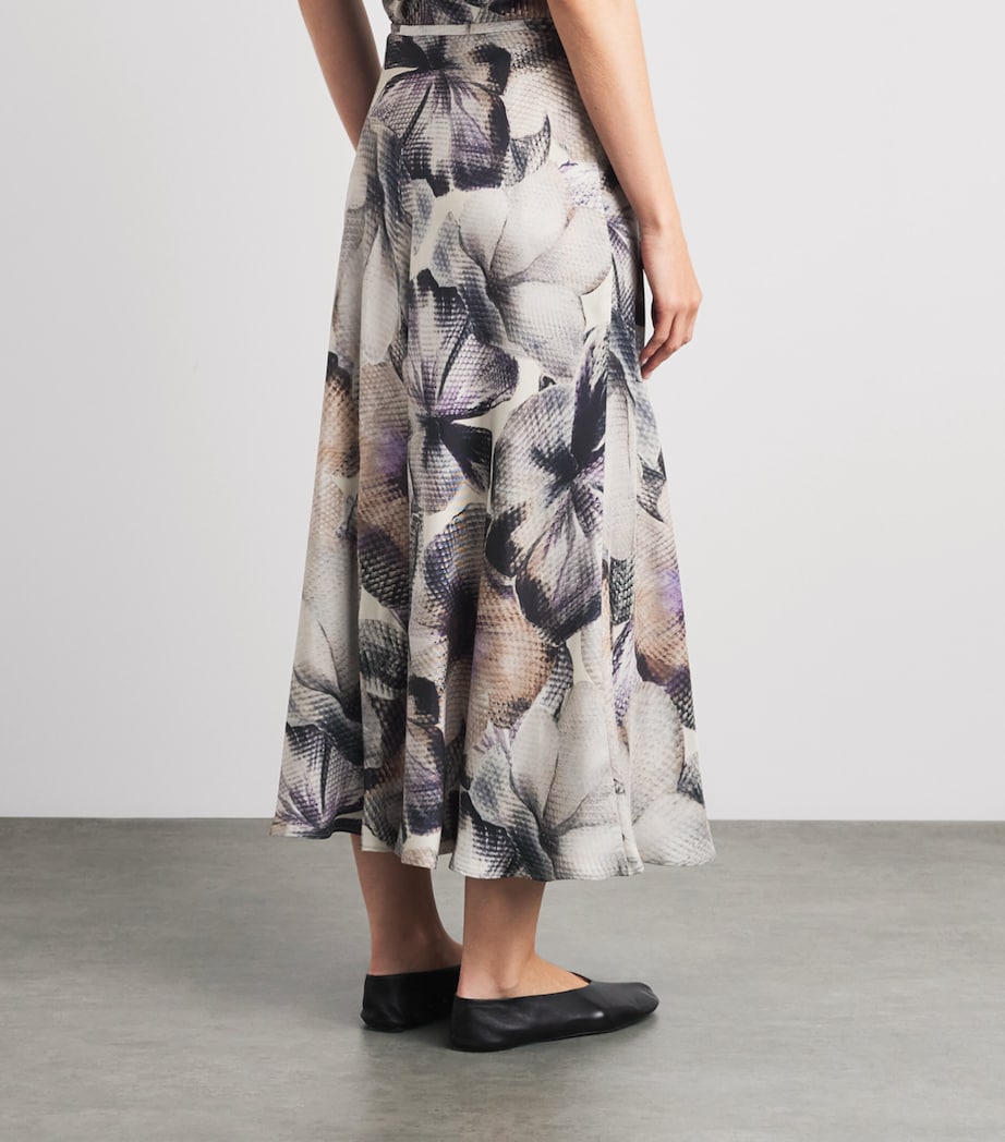 Agnona Womens Silk Floral Print Midi Skirt Mauve Image 5