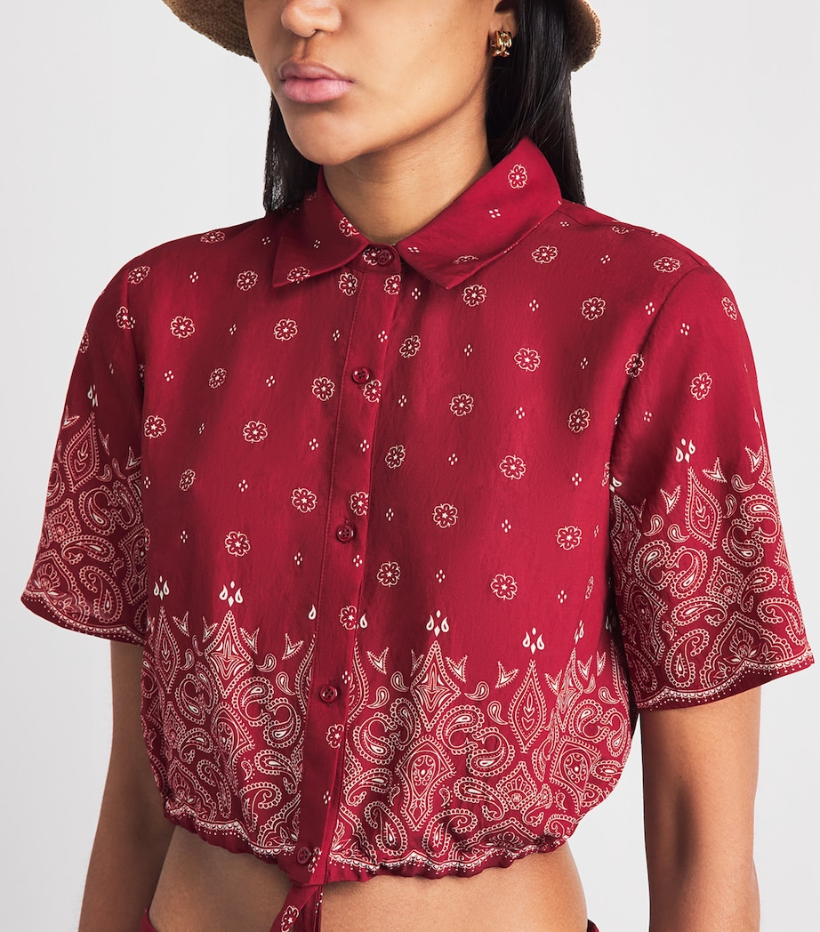 Devon Windsor Womens Bandana Print Cropped Rosie Shirt Merlot Image 3