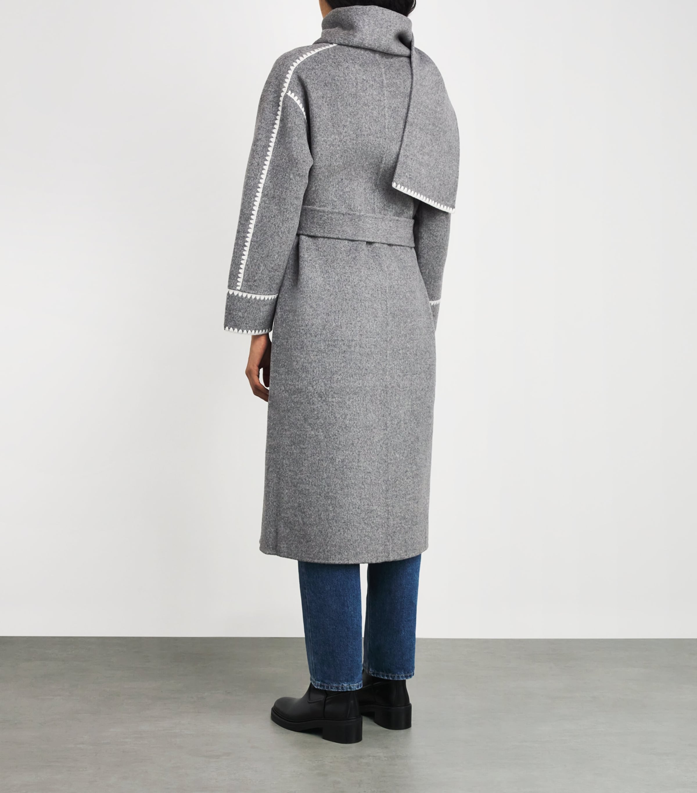 Wool-Blend Scarf Coat GREY/WHITE Image 4