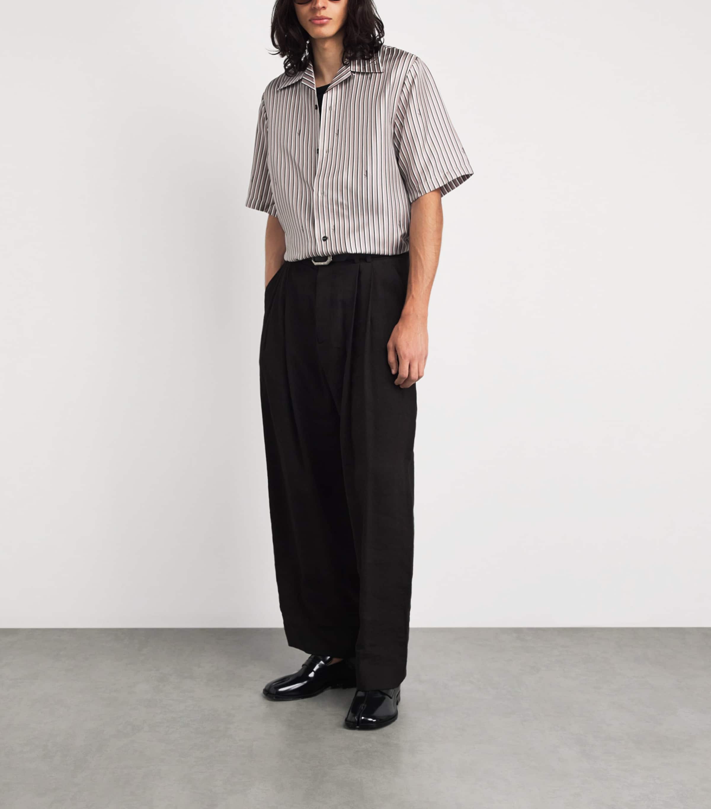 AMIRI Mens Silk Stripe Script Shirt Mocha Image 2
