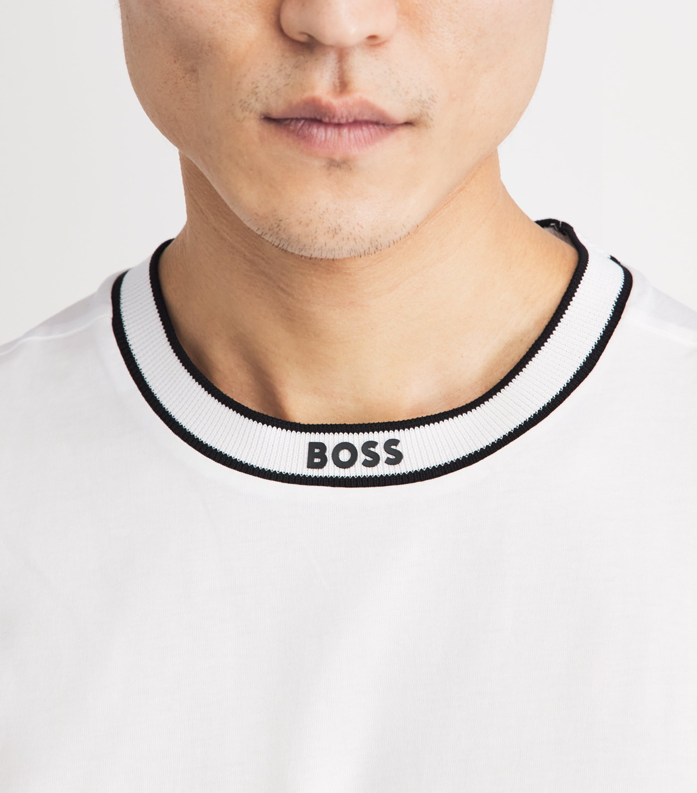 BOSS Mens Cotton Stripe-Detail T-Shirt White Image 3