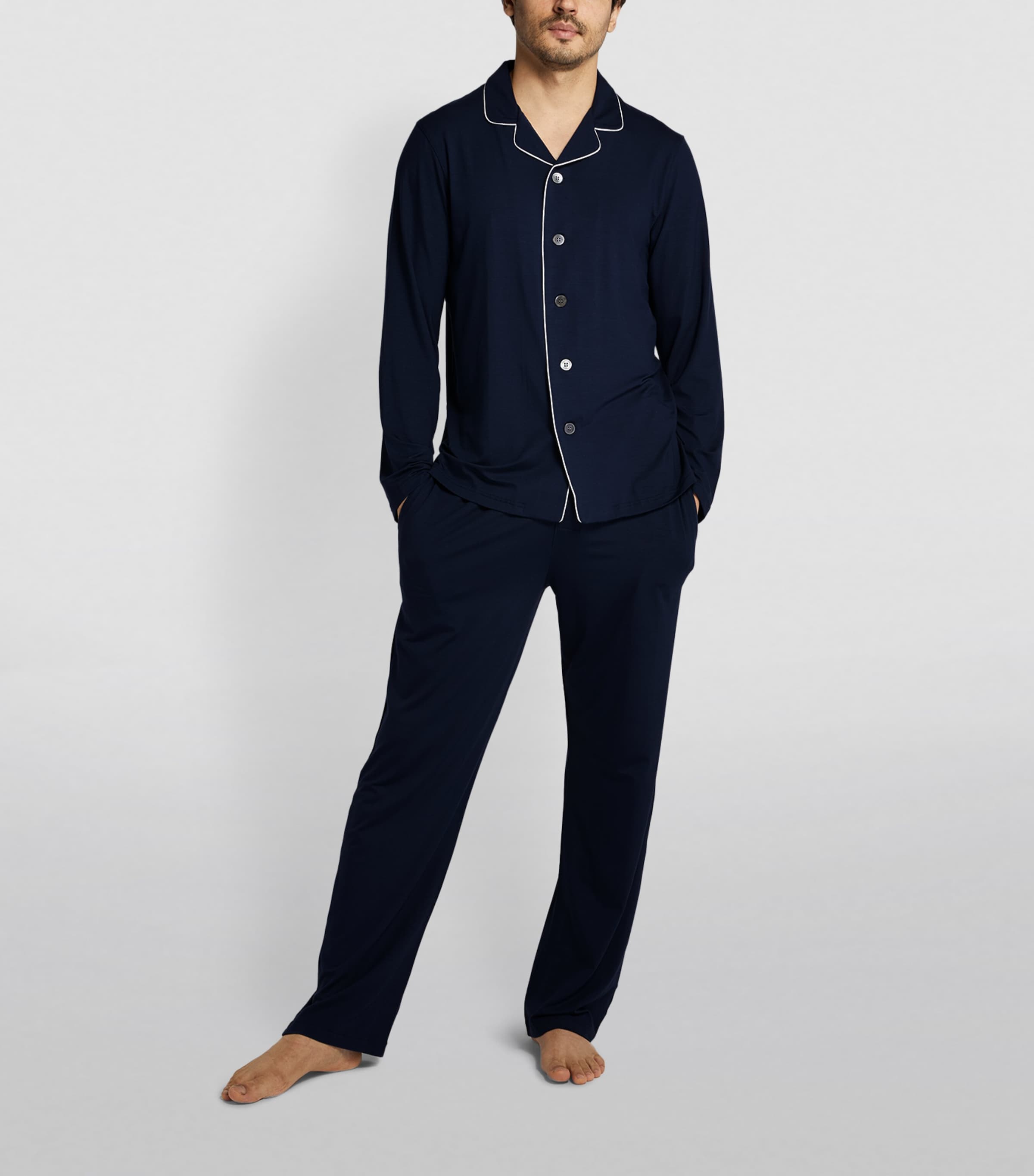 Derek Rose Mens Modal-Blend Basel Pyjama Set Navy Image 4