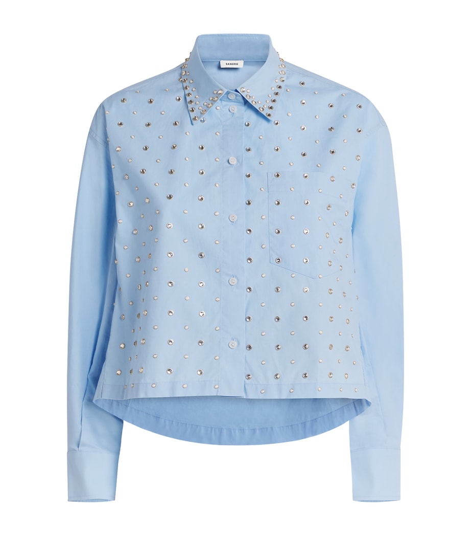 Cotton Rhinestone Shirt SKY BLUE Image 1