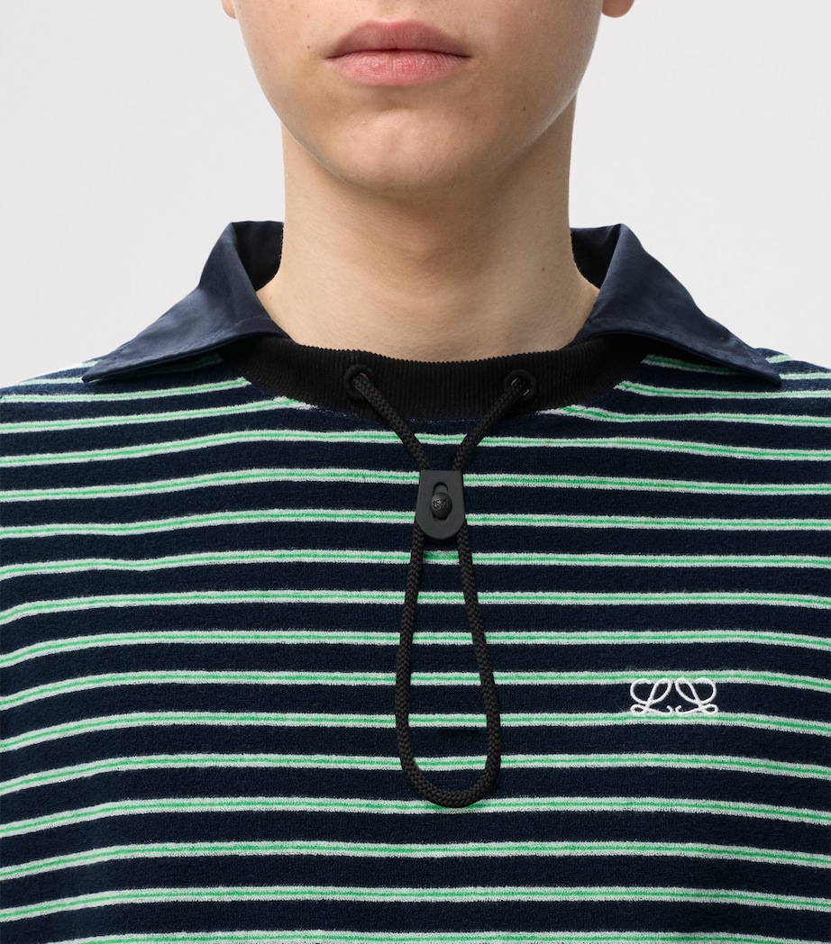 LOEWE Mens Stripe Toggle Polo Shirt Navy Blue/green Image 5