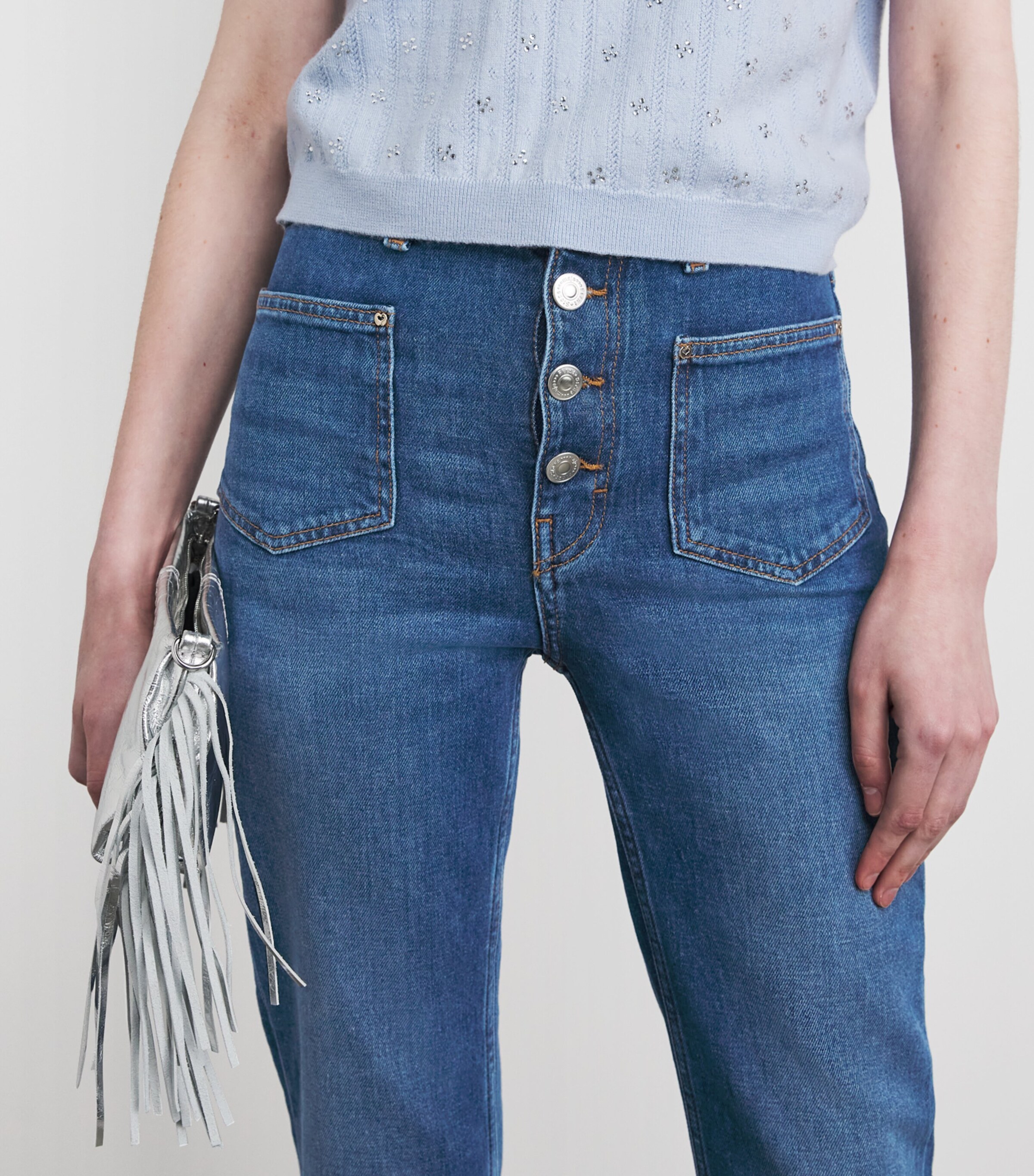 Maje Womens Patch-Pockets Flared Jeans Blue Image 3