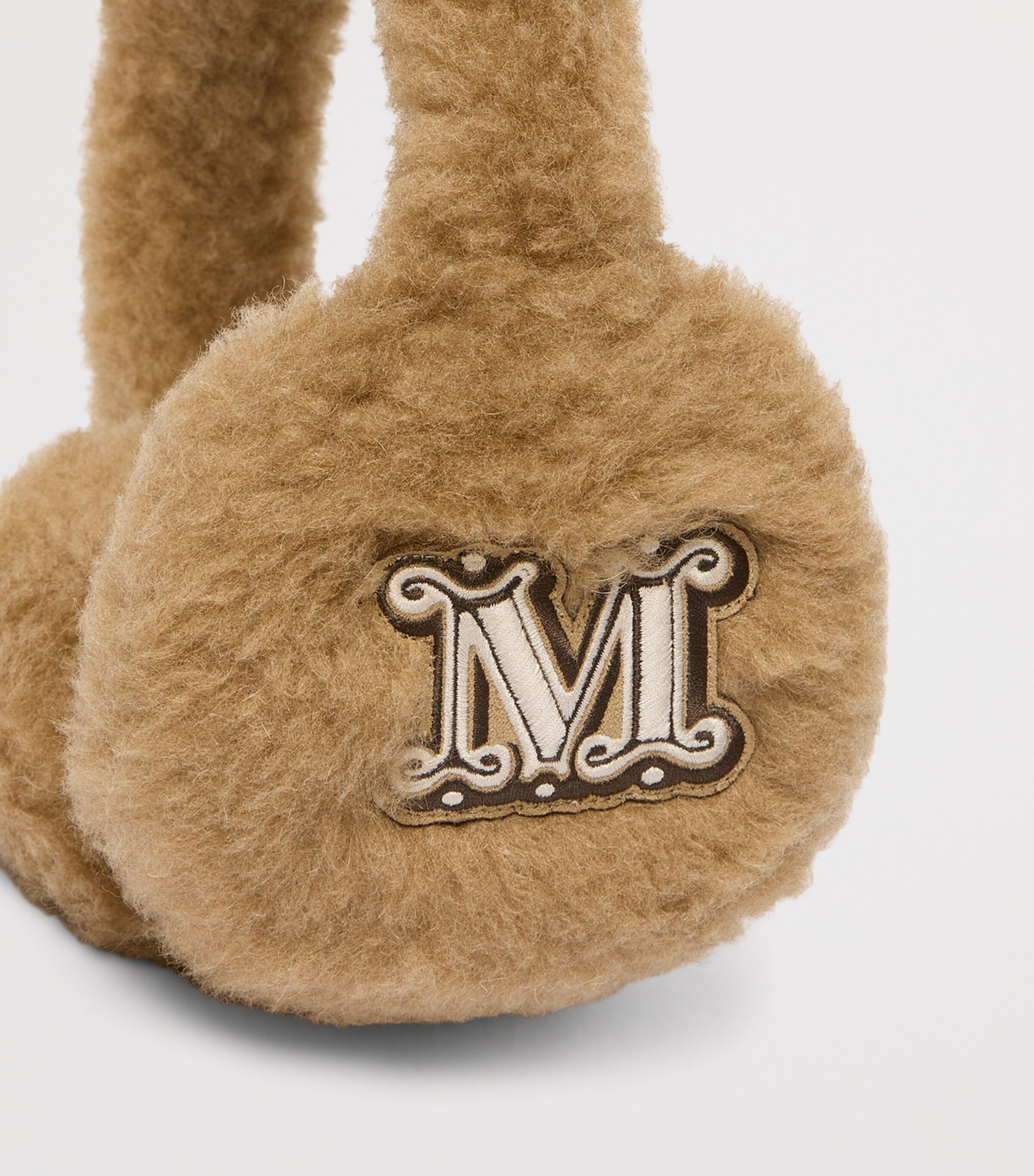 Max Mara Camel Wool-Silk Monogram Earmuffs Camel Image 3