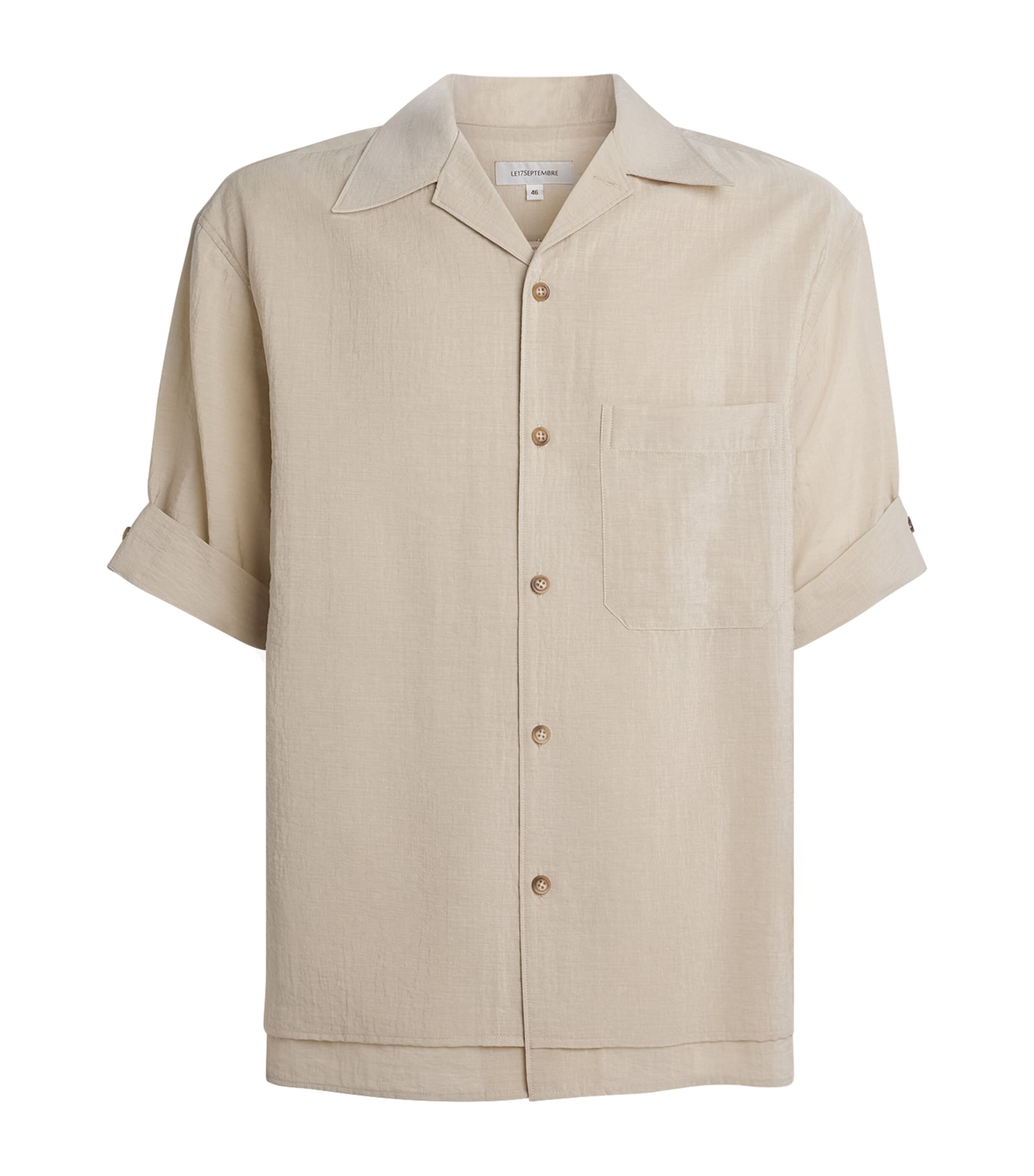 Le 17 Septembre Mens Camp Collar Short-Sleeve Shirt Beige Image 1