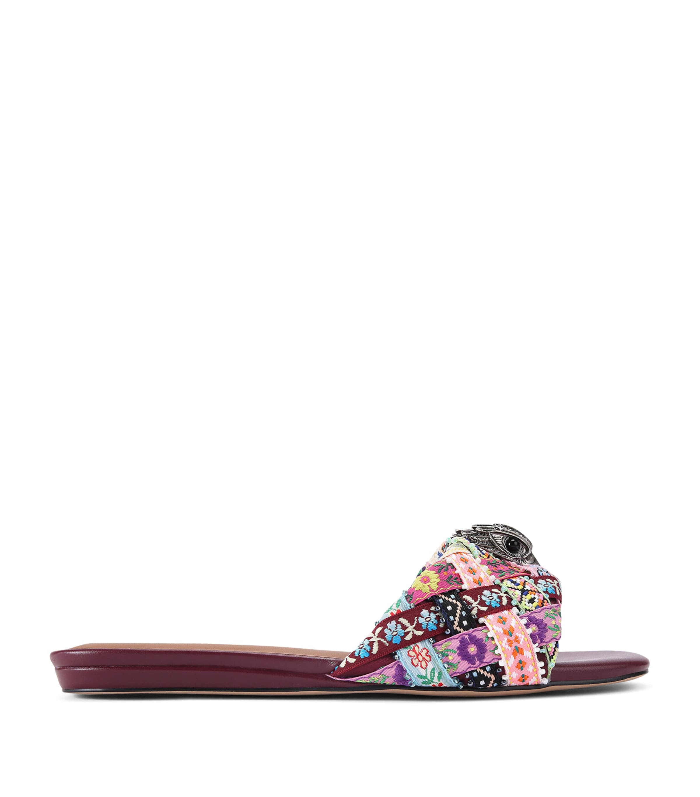 Kurt Geiger Kensington Woven-strap Flat Sandals In Burgundy
