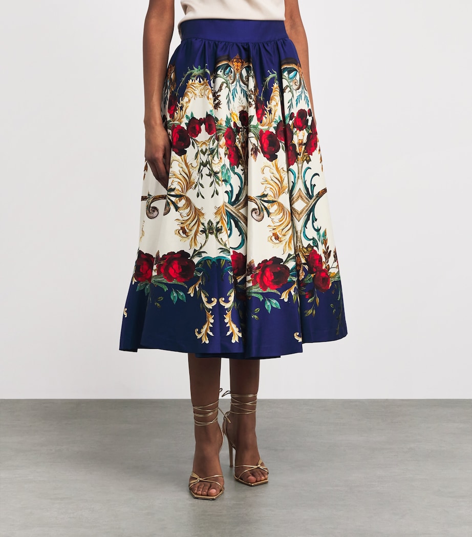 Alice+Olivia Womens Stretch-Cotton Floral Nilda Midi Skirt Gilded Rose Image 4