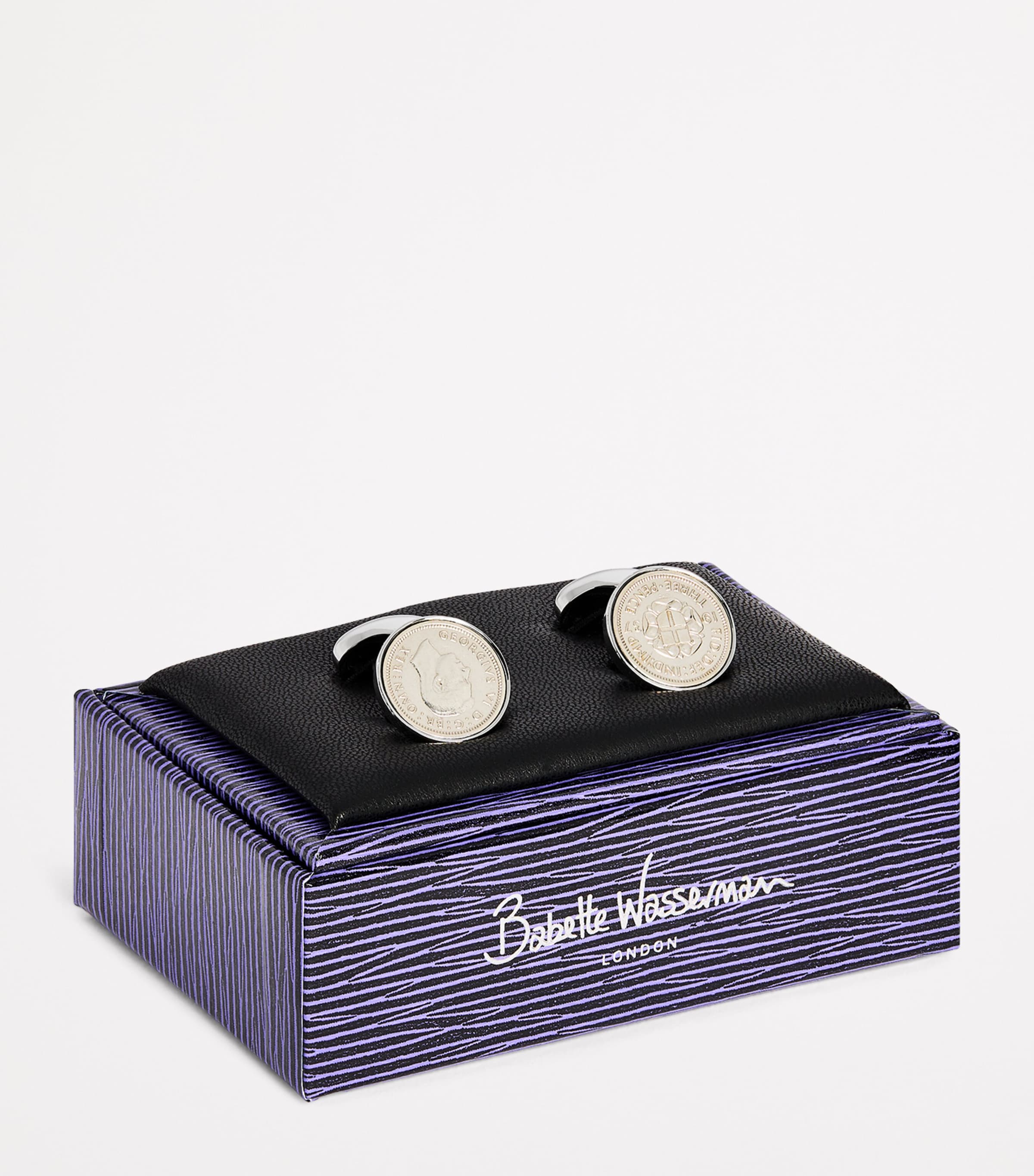 Babette Wasserman Rhodium-Plated Coin Cufflinks Silver Image 3