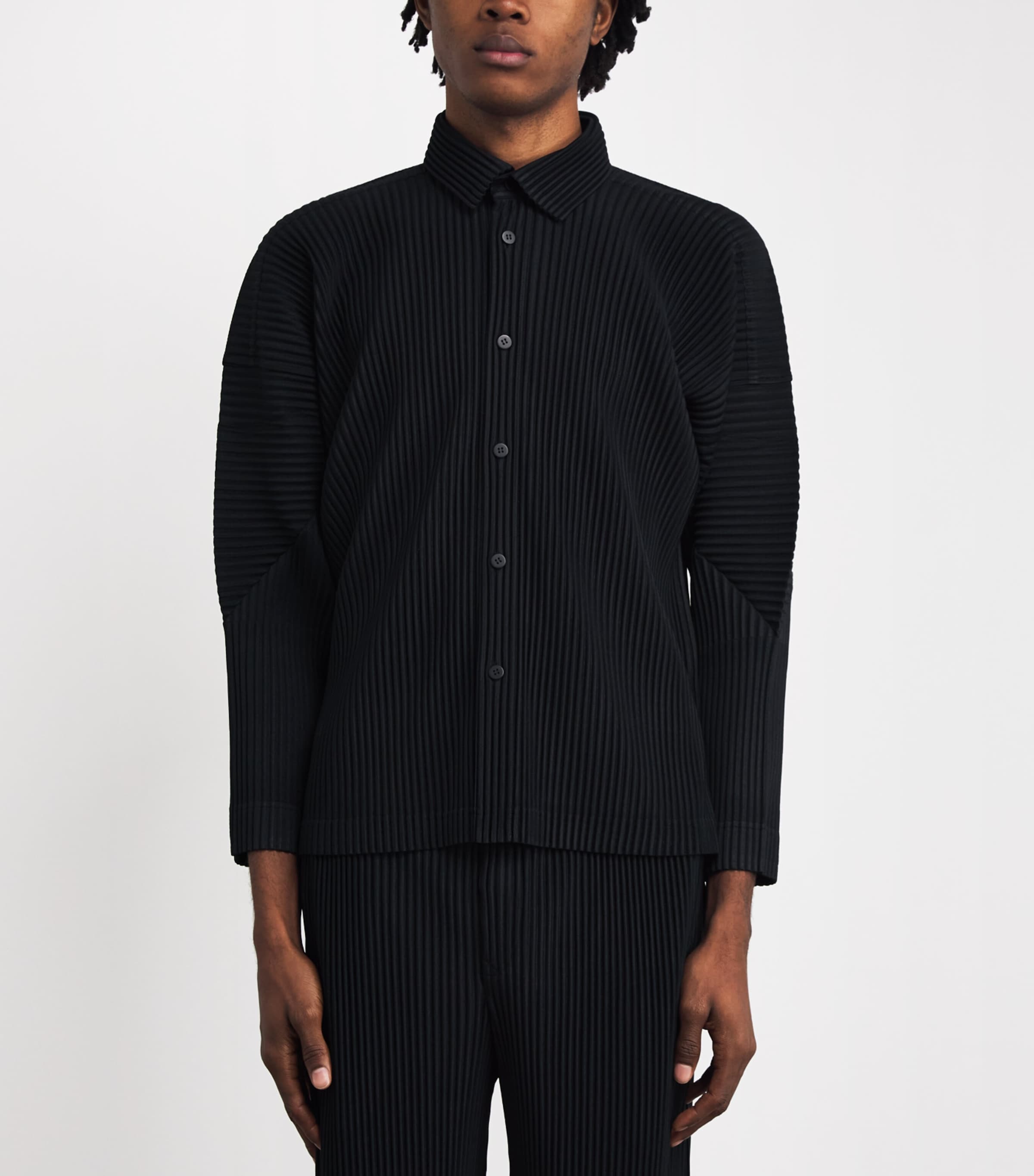 Pleated Shirt 15-BLACK Image 3
