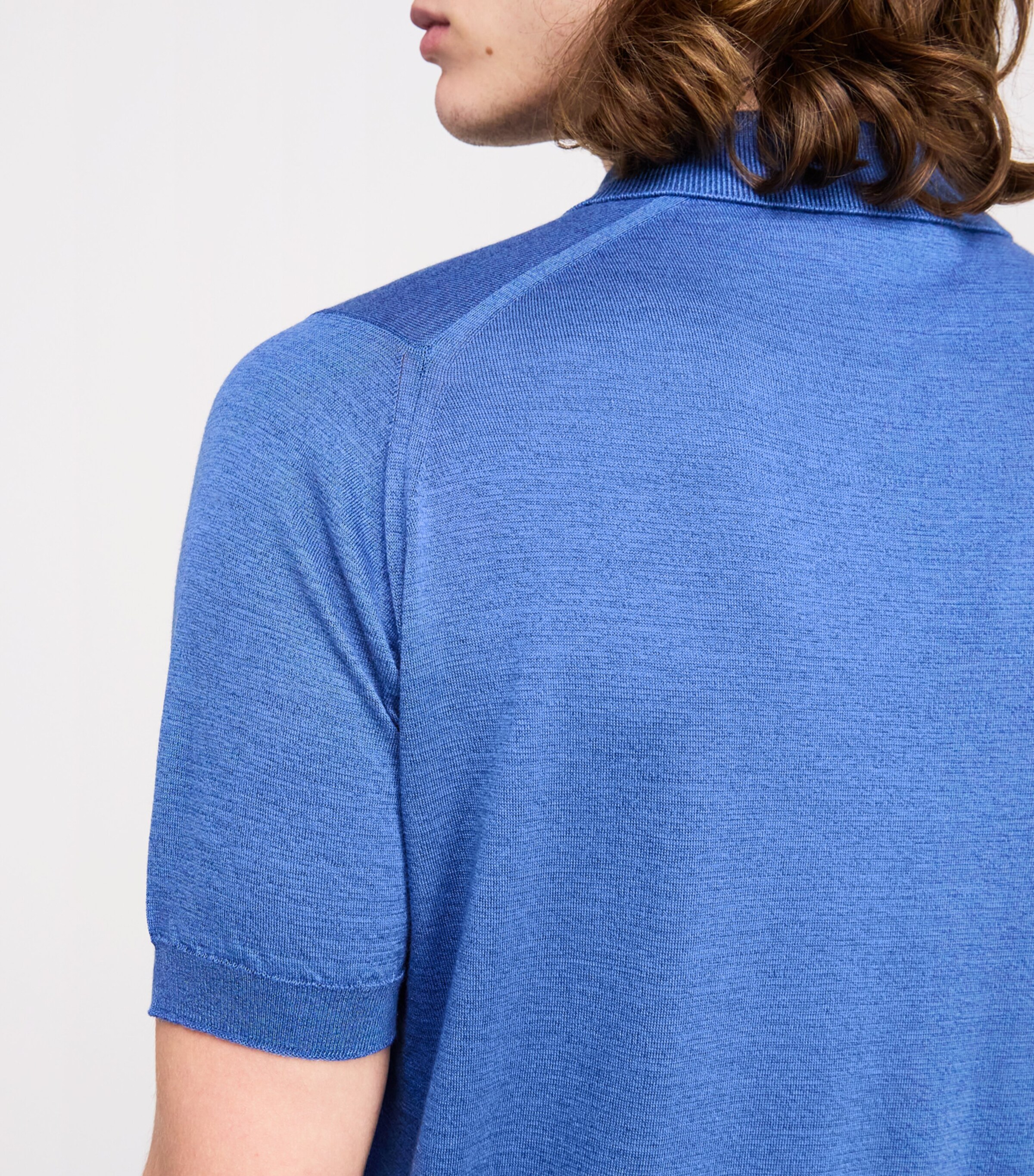 John Smedley Mens Wool-Cotton Leyburn Polo Shirt Ocean Image 6
