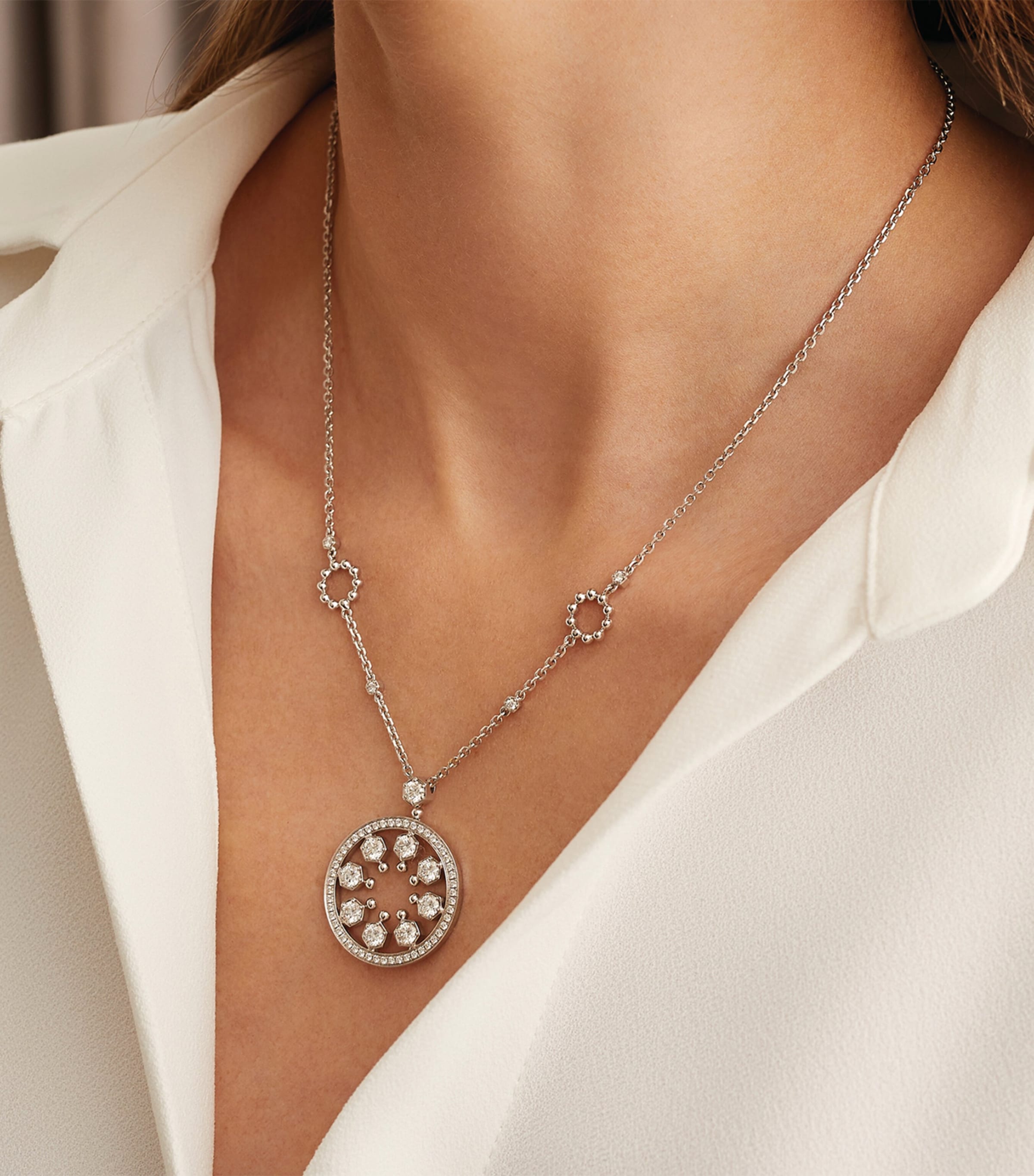 White Gold and Diamond Circus Large Pendant Necklace SILVER Image 2