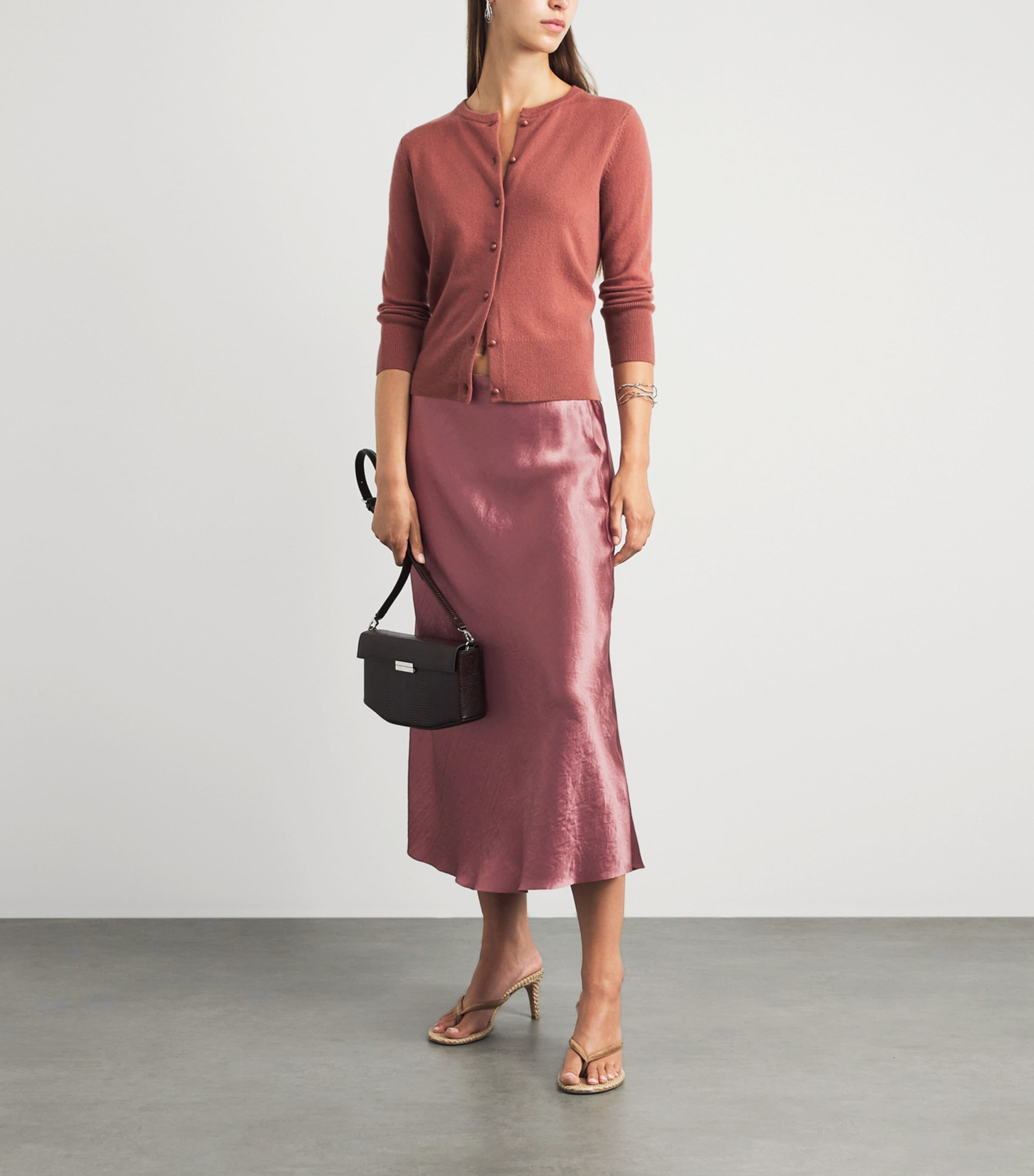 Vince Womens Crinkle Satin Midi Skirt Rose Jam Image 2