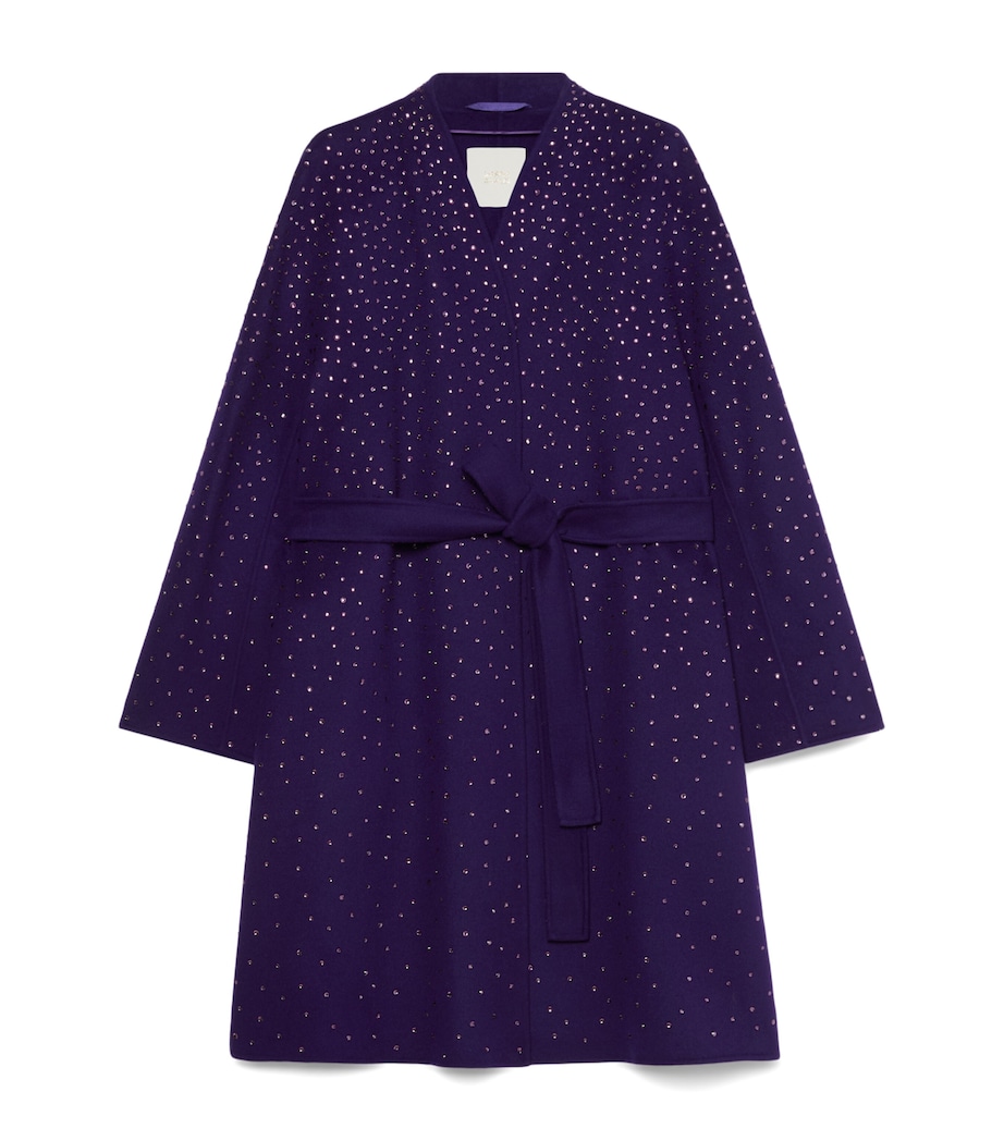 Marina Rinaldi Womens Virgin Wool-Cashmere Embellished Coat Purple Image 1
