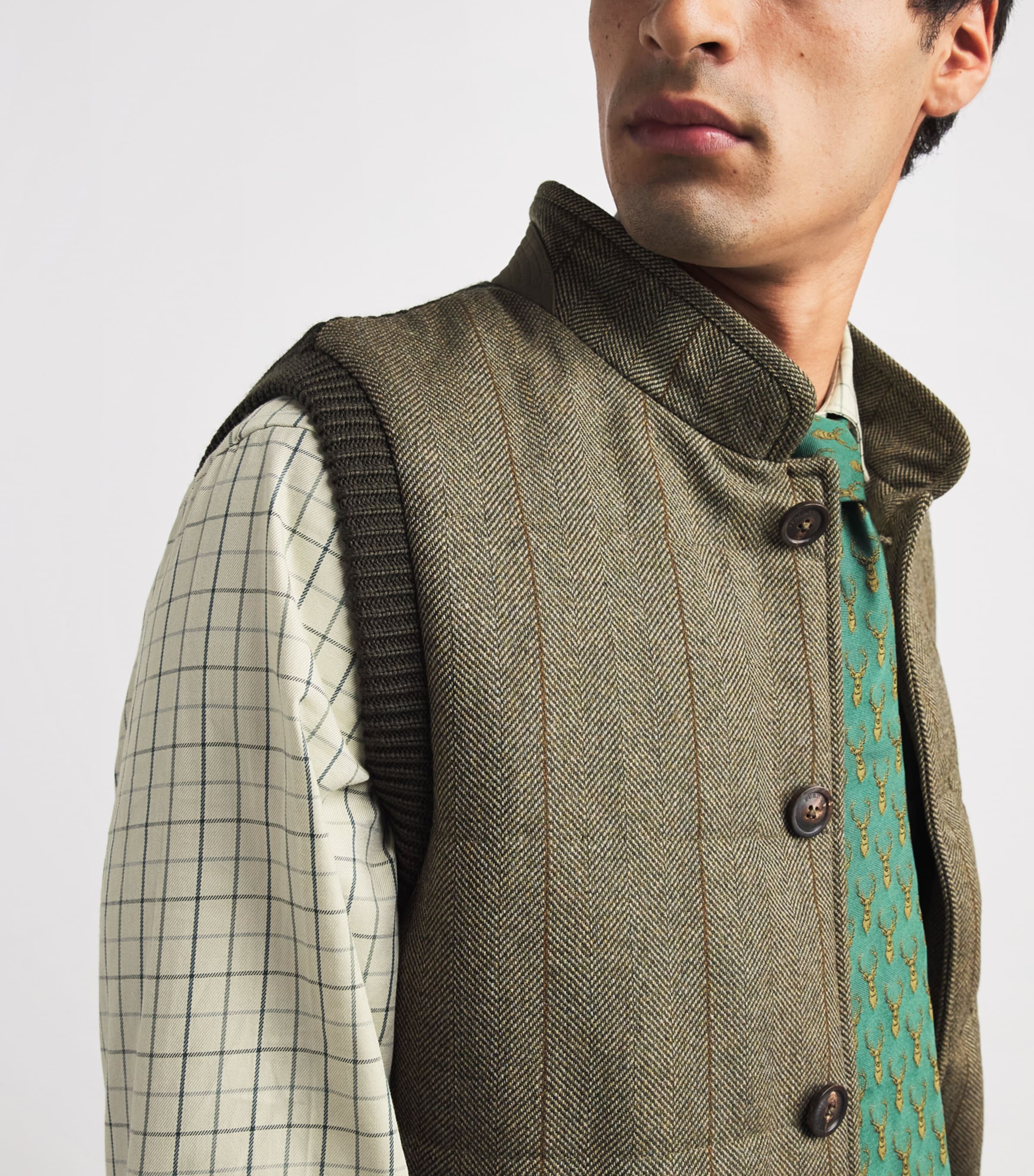 Purdey Mens Cotton Tattersall Shooting Shirt Sage Image 3