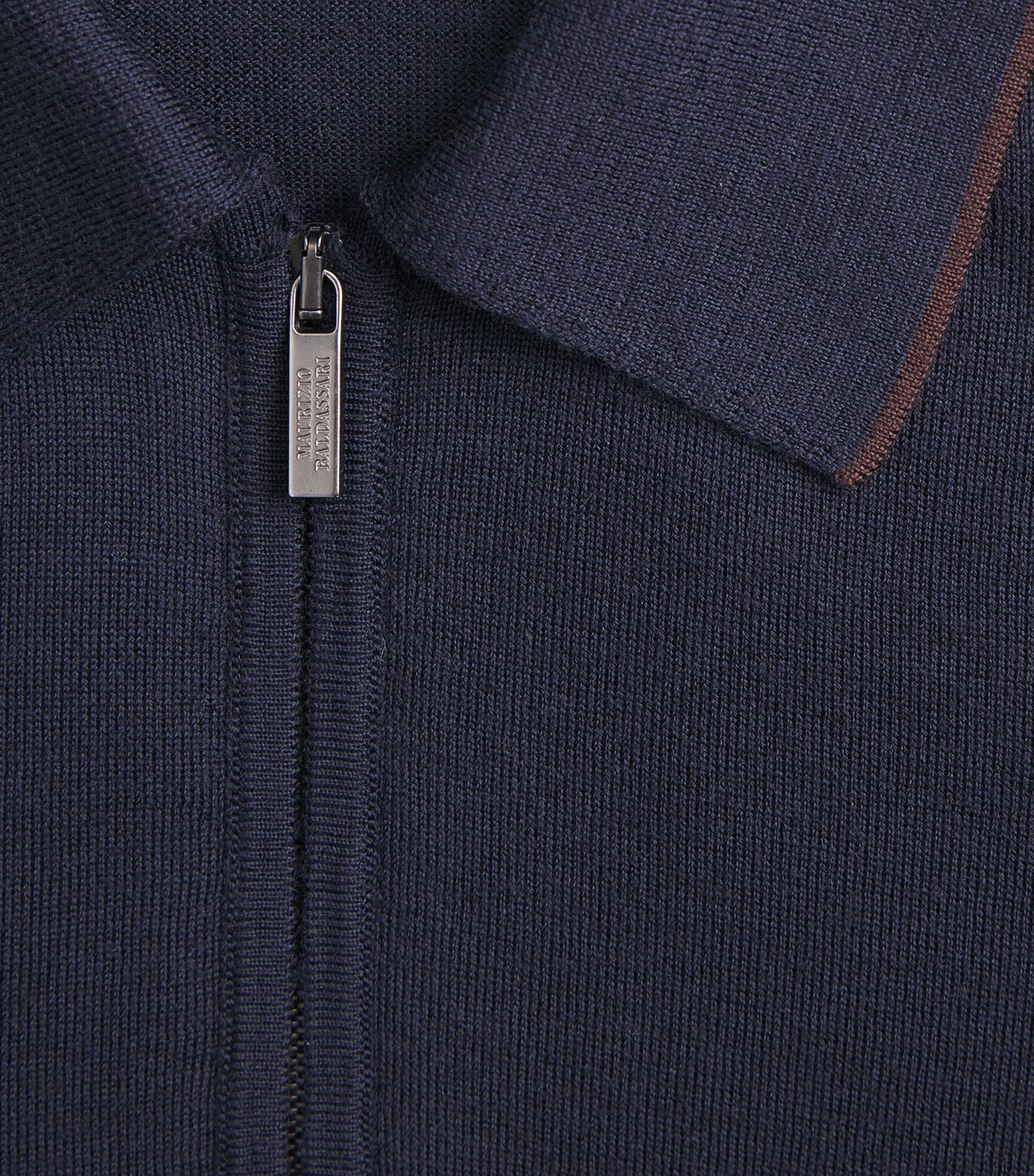 Maurizio Baldassari Mens Virgin Wool Zip-Up Polo Shirt Dark Navy Image 6
