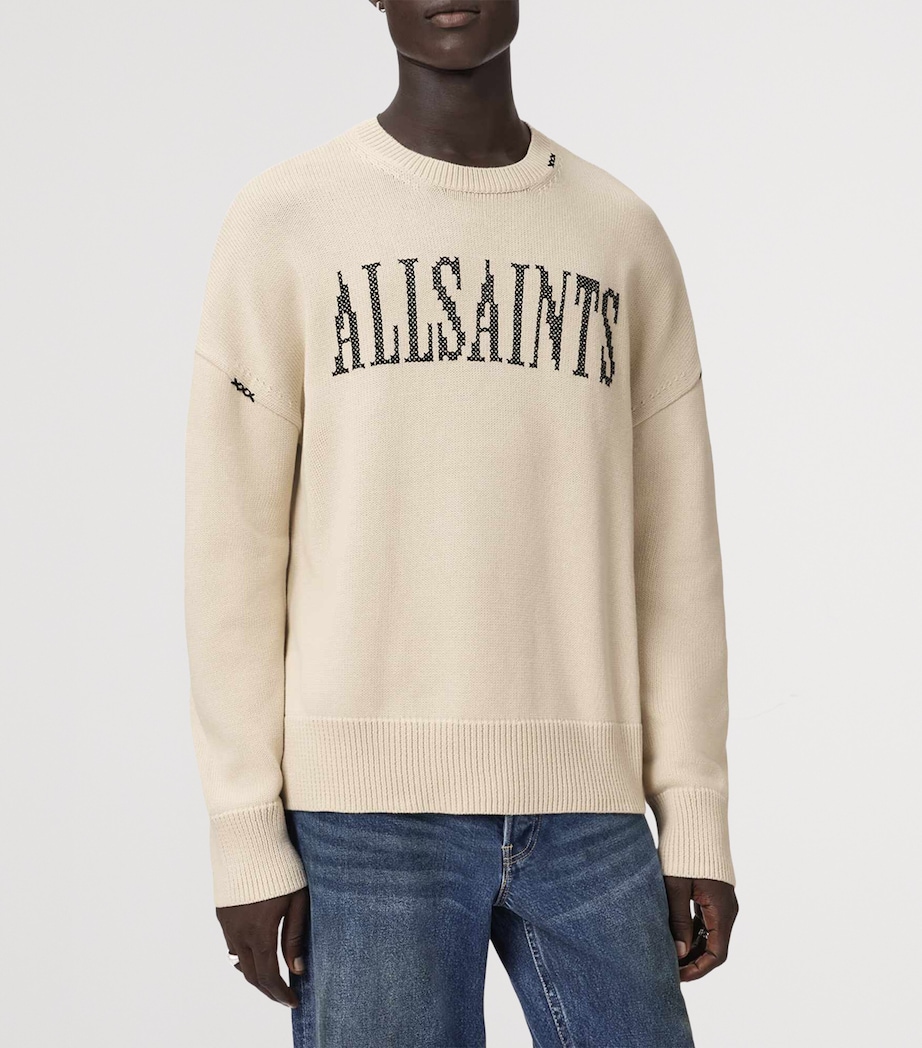 AllSaints Mens Organic Cotton Crossed Sweater Ecru White Image 3