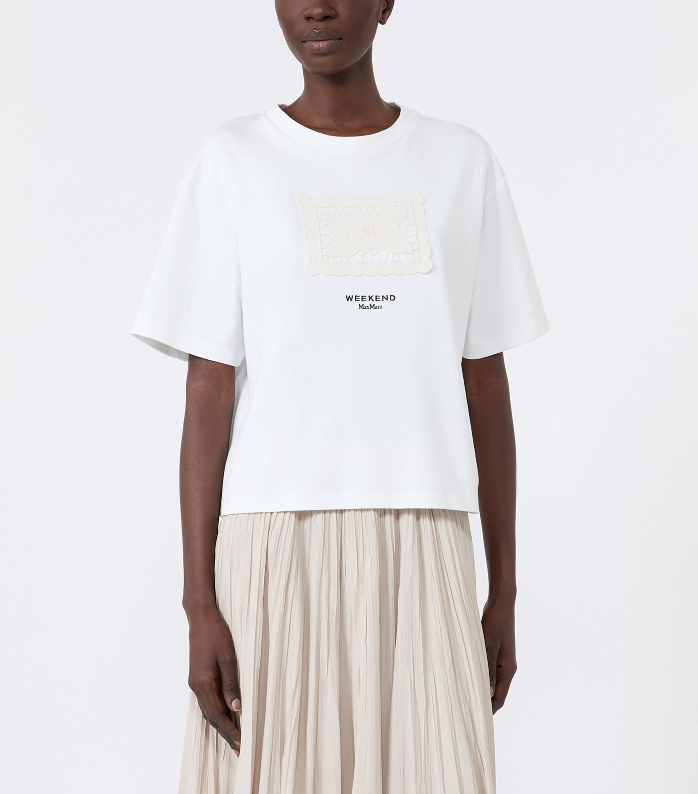 Weekend Max Mara Womens Cotton Lace Appliqué  T-Shirt White Image 2