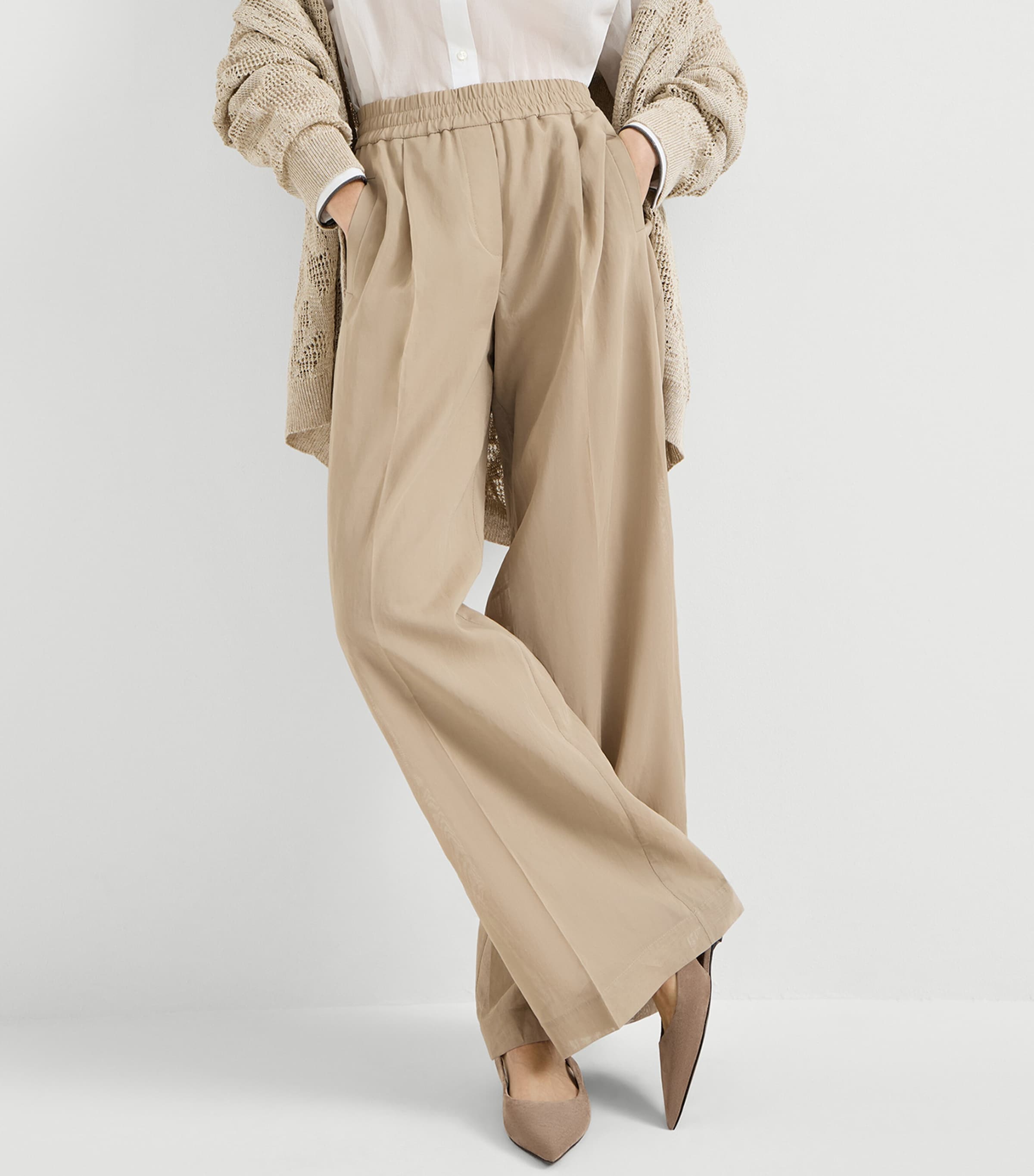 Brunello Cucinelli Womens Cotton Organza Wide-Leg Trousers Image 4