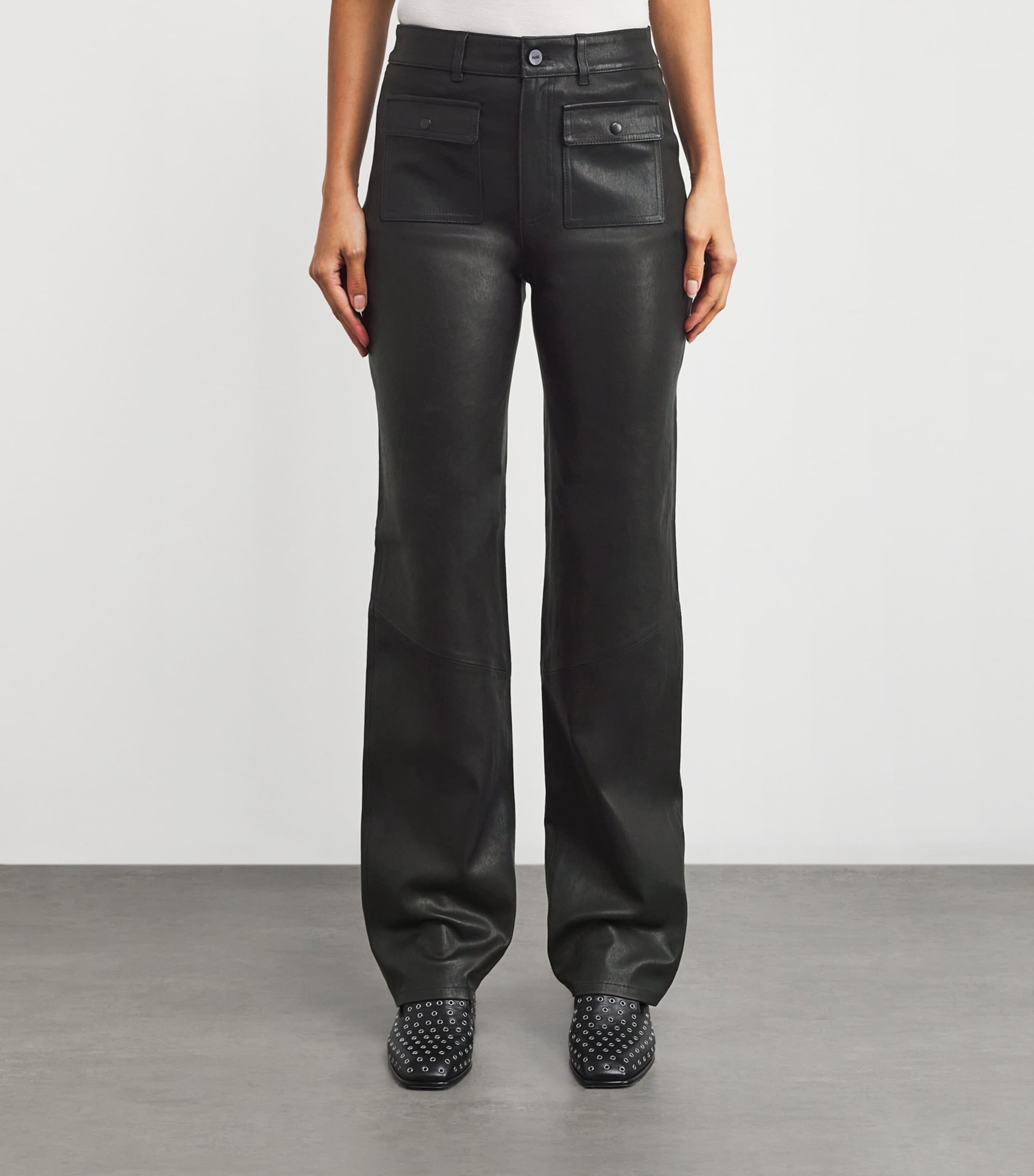 Leather Stevie Straight Trousers BLACK Image 3