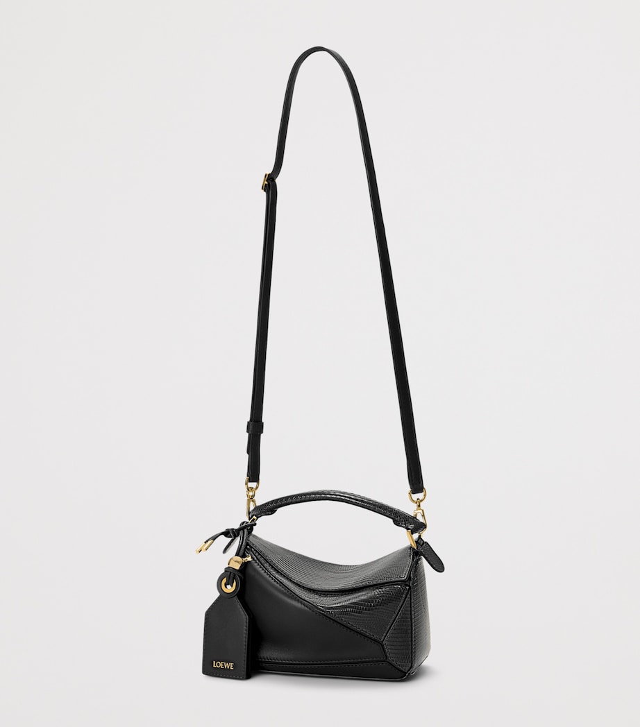 LOEWE Mini Lizzard Skin Featherlight Puzzle Top-Handle Bag Black Image 6
