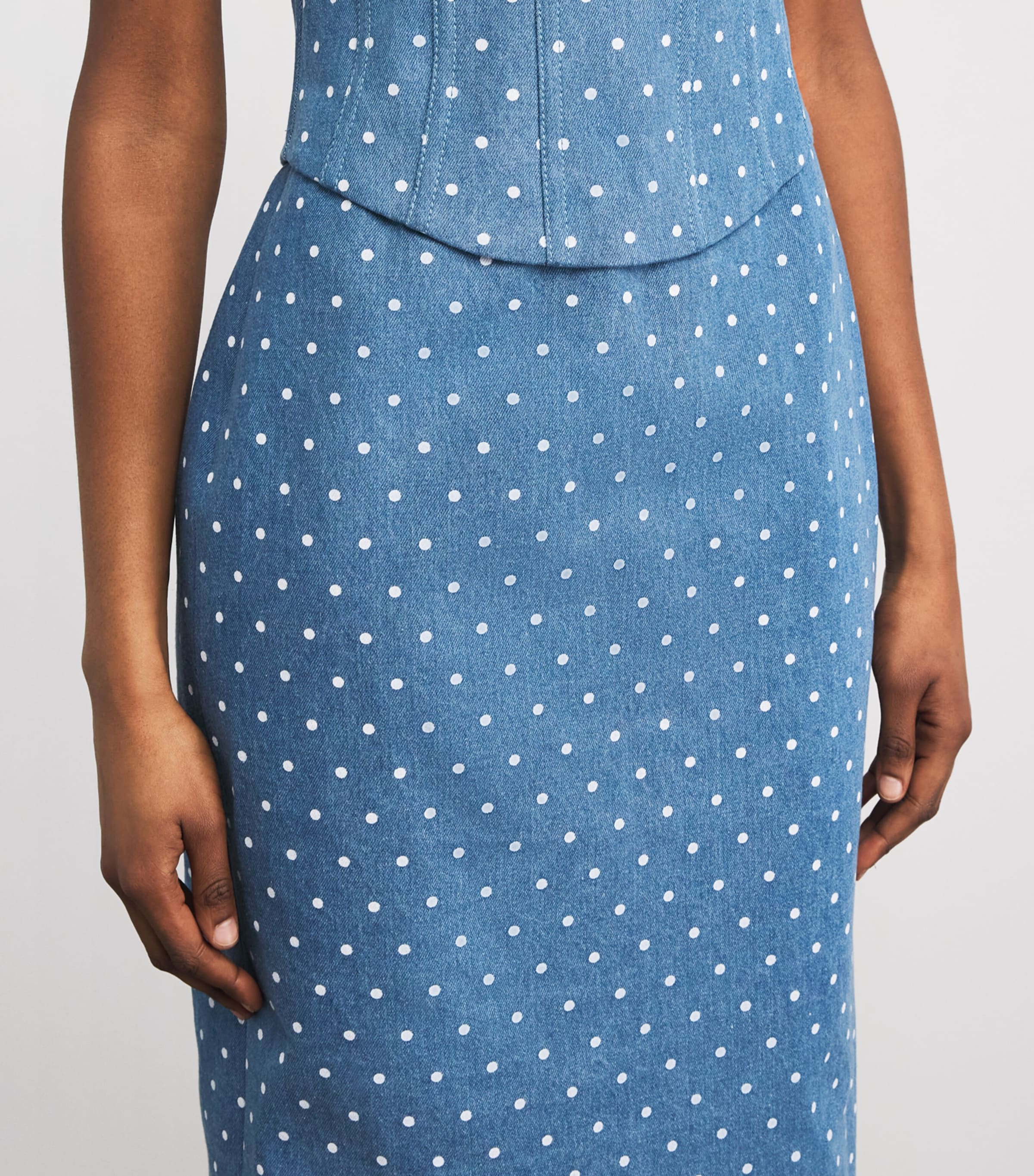 Carolina Herrera Womens Denim Polka-Dot Midi Dress Light Blue Image 3