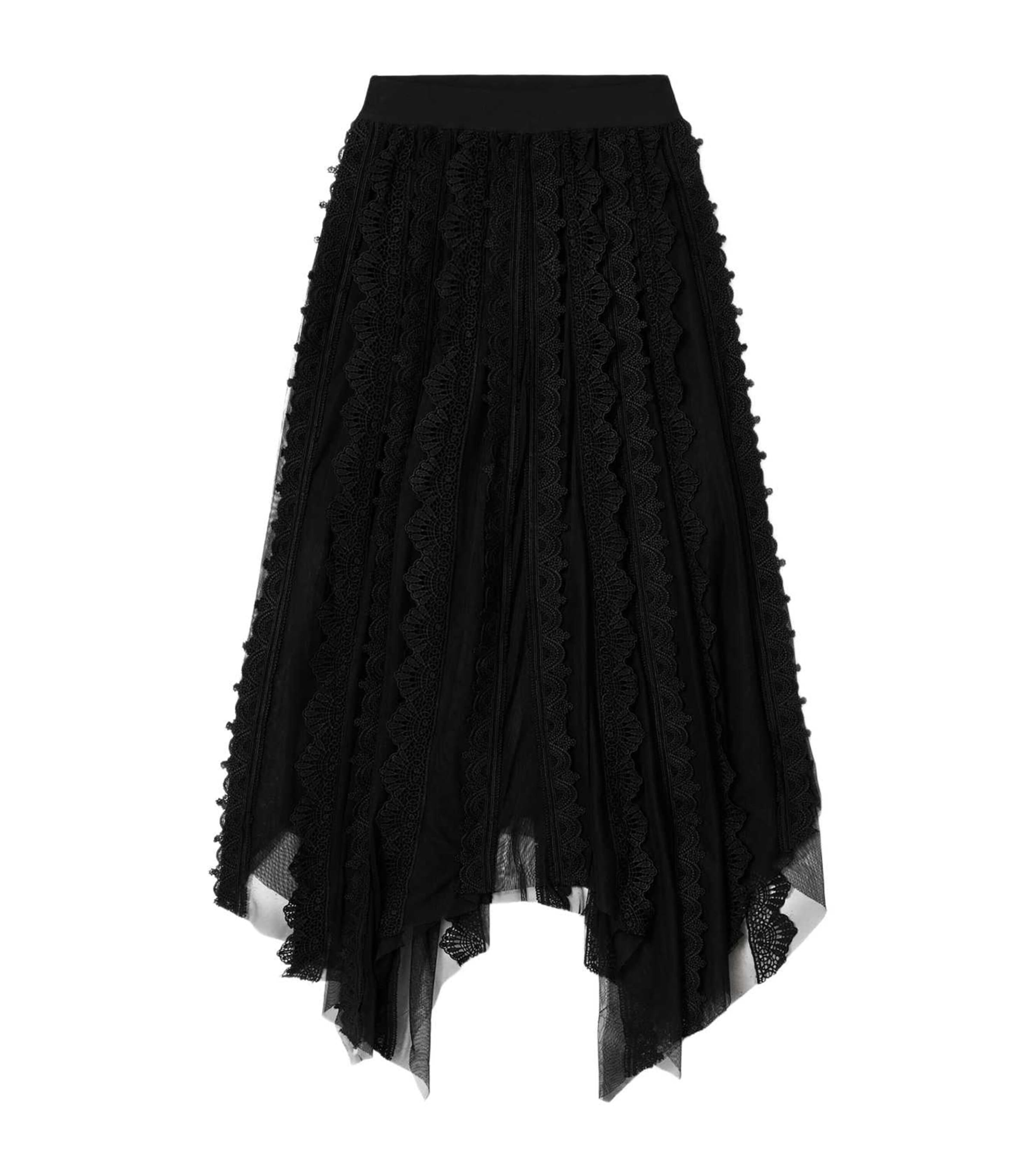 AllSaints Womens Cotton-Lace Vashtie Midi Skirt Black Image 1