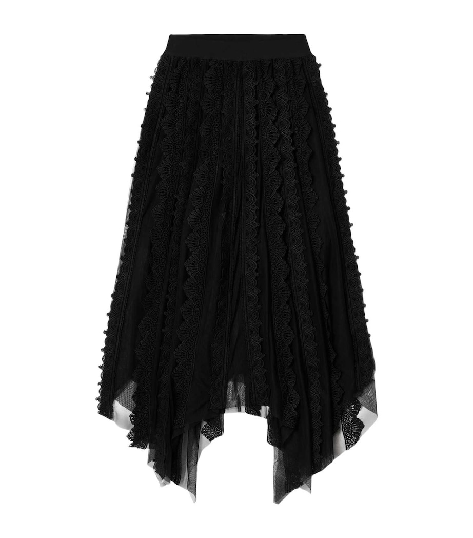 AllSaints Womens Cotton-Lace Vashtie Midi Skirt Black Image 1