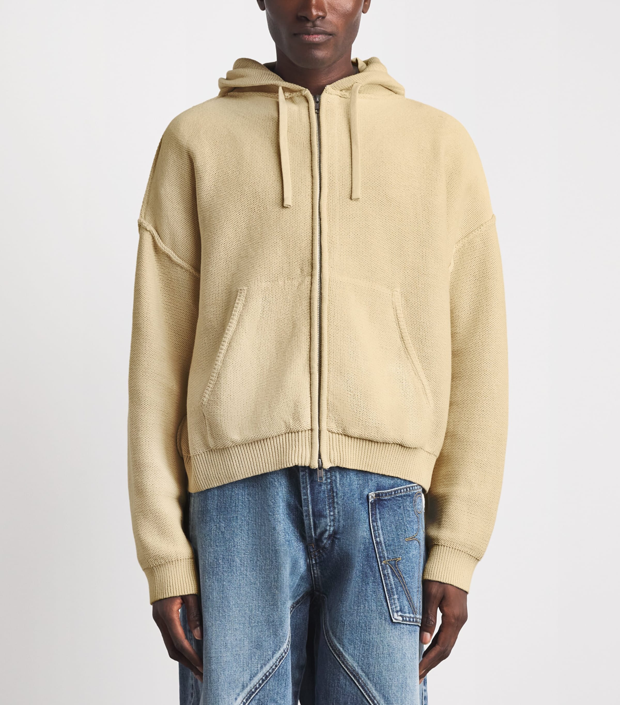 Picante Mens Knitted Reverse-Seam Senna Zip-Up Hoodie Sand Image 4