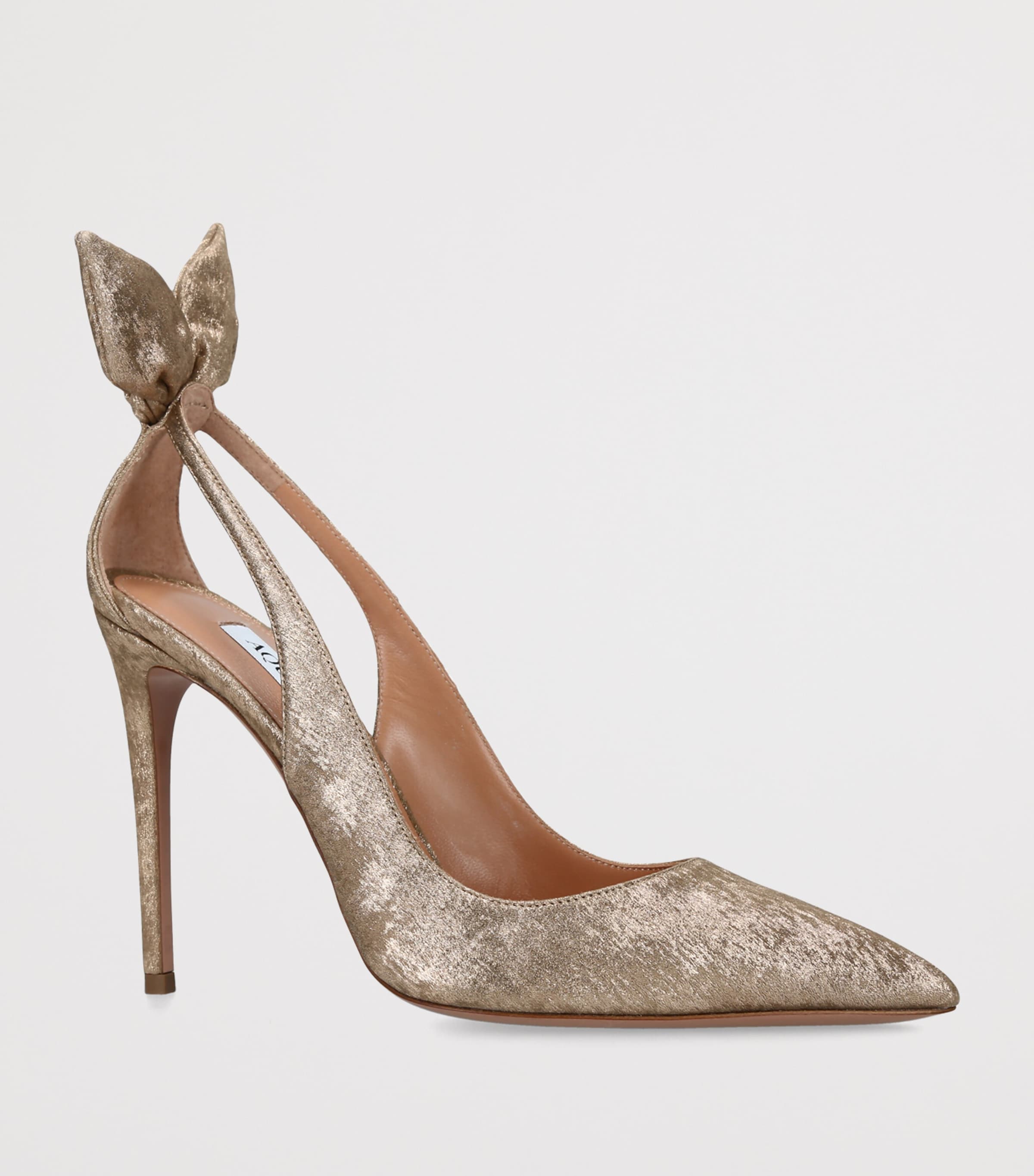 Aquazzura Satin Bow Tie Pumps 105 Gold Image 1