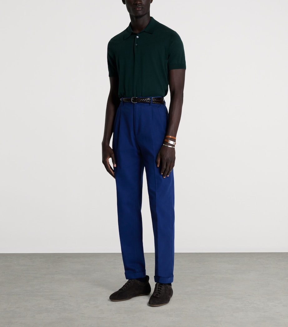 Dunhill Mens Cotton-Mulberry Silk Polo Shirt Green Image 2