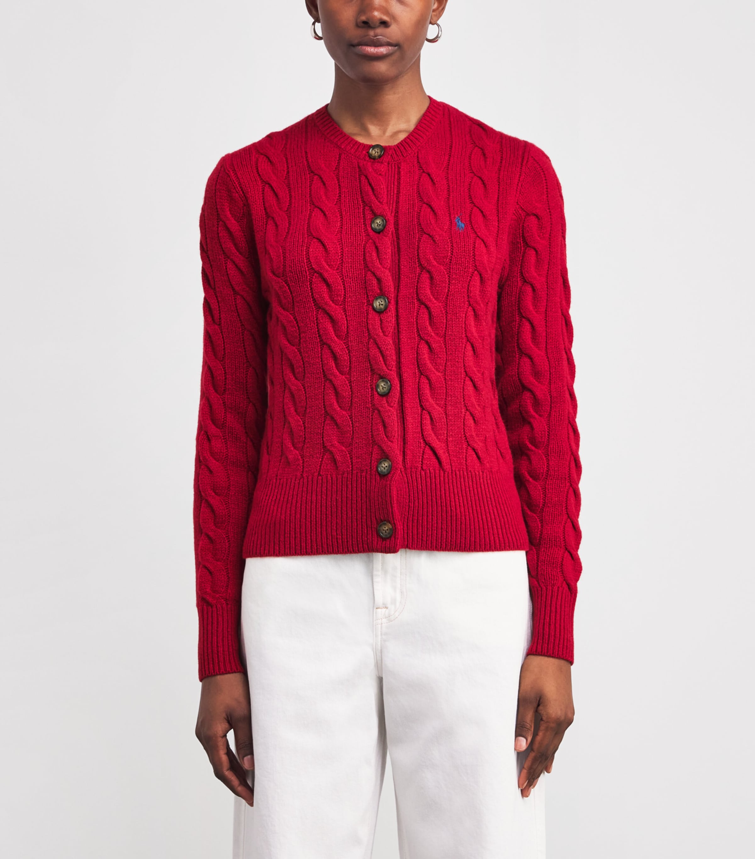 Wool-Cashmere Cable-Knit Cardigan FIRESIDE RED Image 3